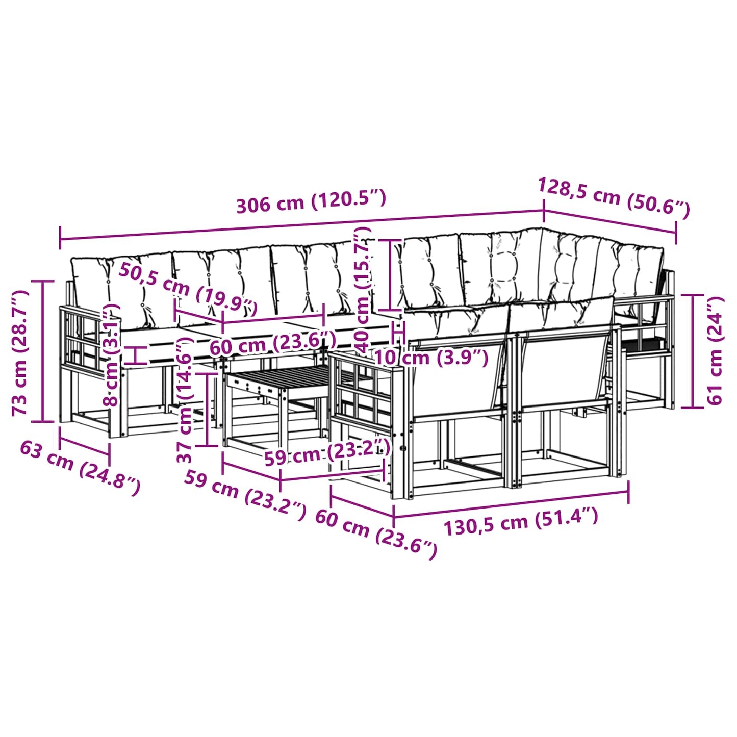 vidaXL Σειρά Καναπέ Εξωτερικού με μαξιλάρι 9 pcs Λευκό και Μπεζ