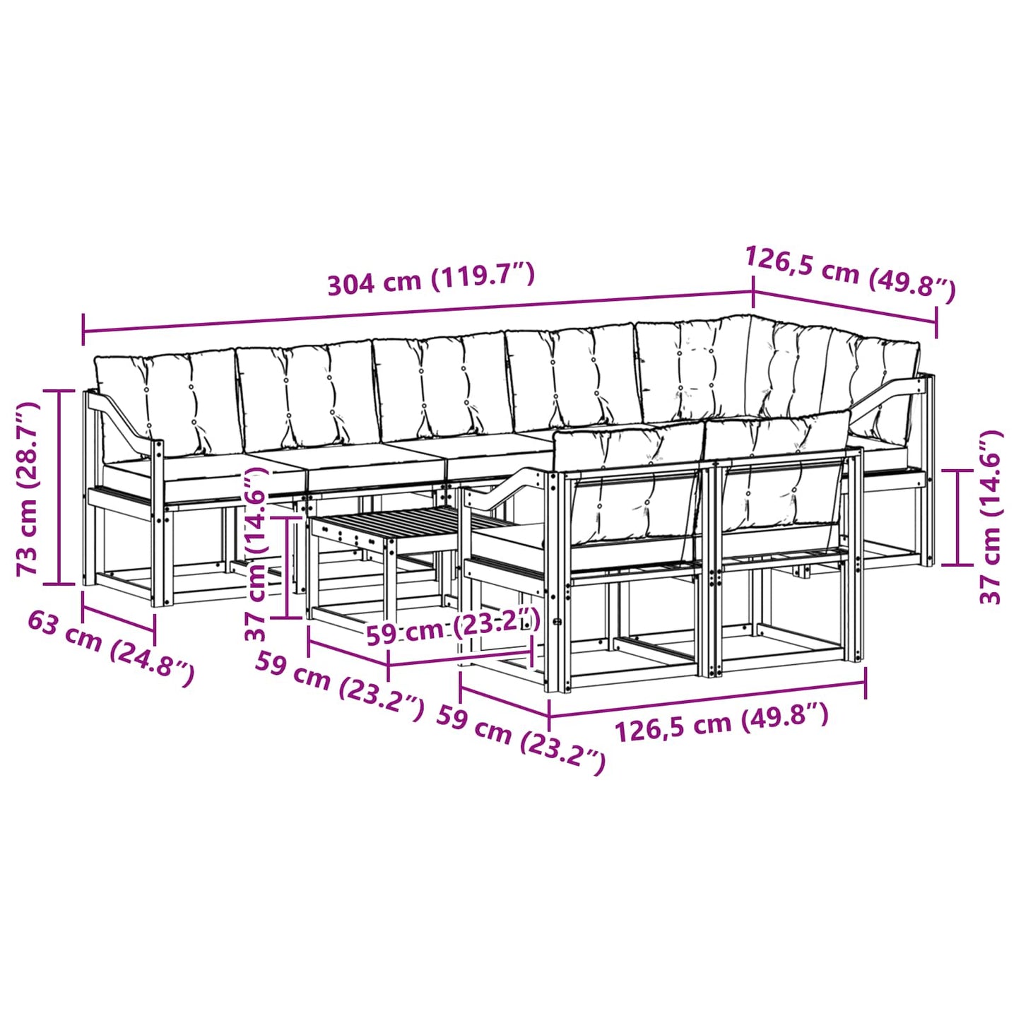 vidaXL Σειρά Καναπέ Εξωτερικού με μαξιλάρι 9 pcs Λευκό και Μαύρο