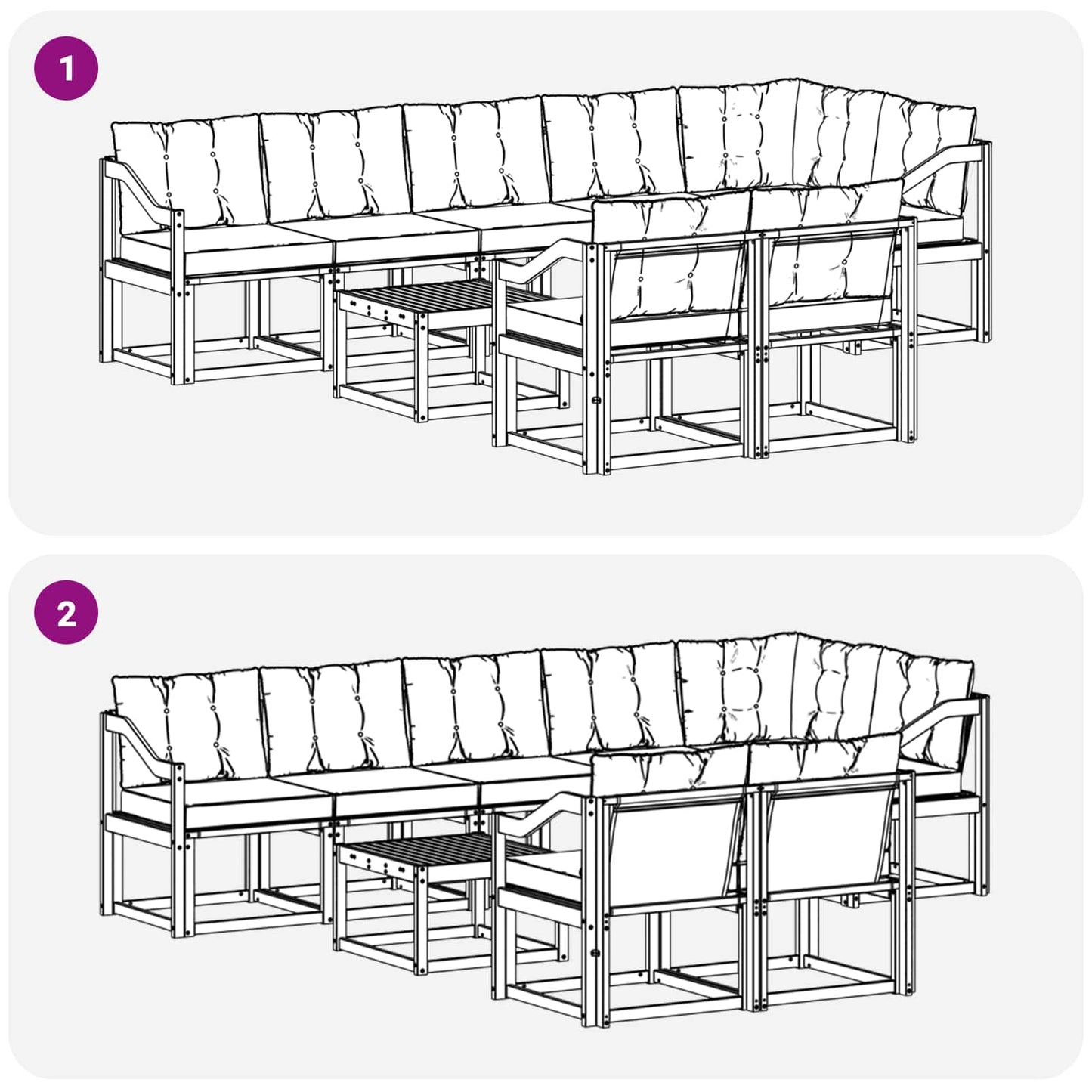 vidaXL Σειρά Καναπέ Εξωτερικού με μαξιλάρι 9 pcs Λευκό και Μαύρο