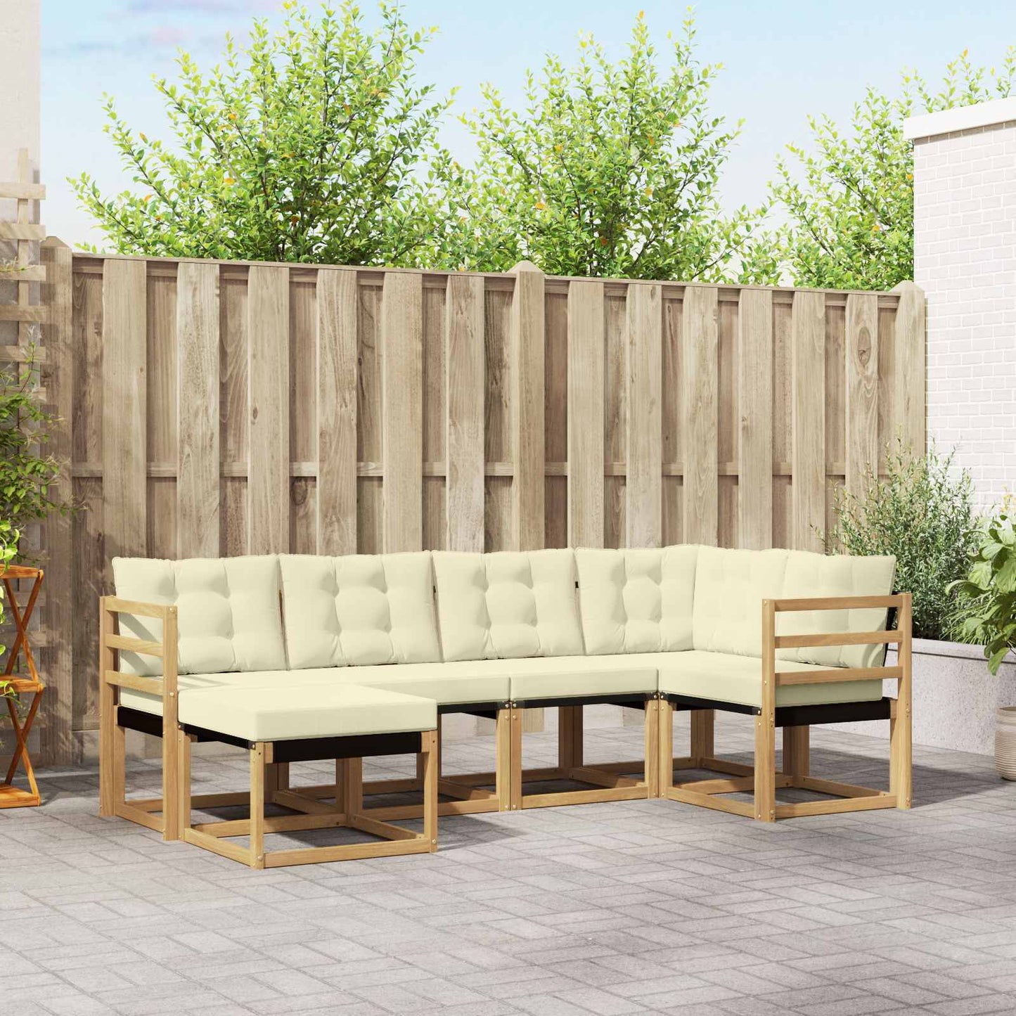 vidaXL Σειρά Καναπέ Εξωτερικού με μαξιλάρι 6 pcs Λευκό και Κρεμ