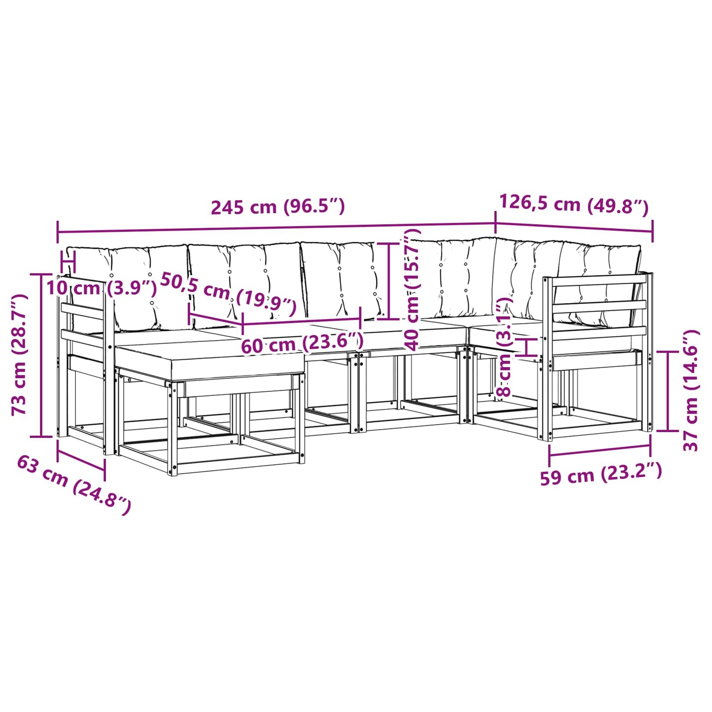 vidaXL Σειρά Καναπέ Εξωτερικού με μαξιλάρι 6 pcs Λευκό και Μαύρο