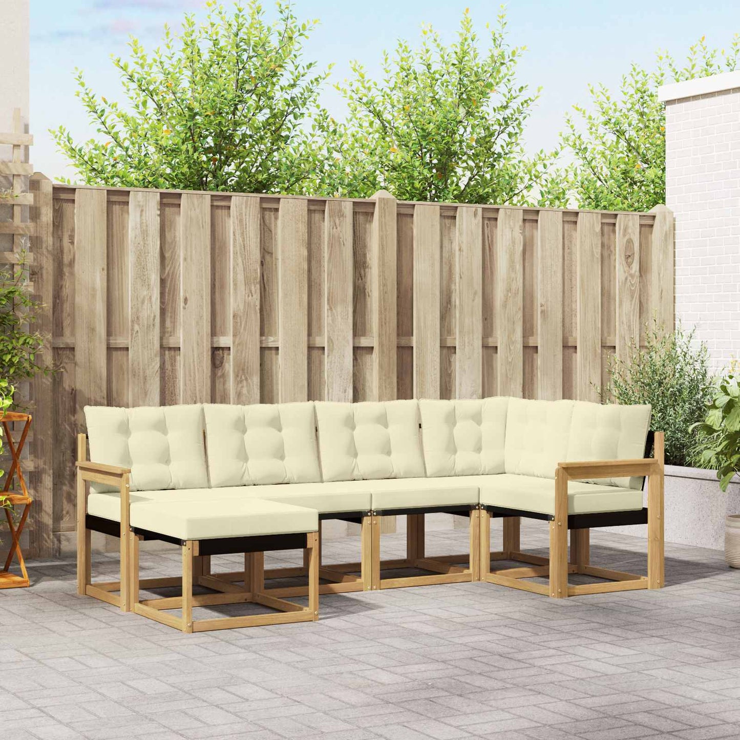 vidaXL Σειρά Καναπέ Εξωτερικού με μαξιλάρι 6 pcs Λευκό και Κρεμ
