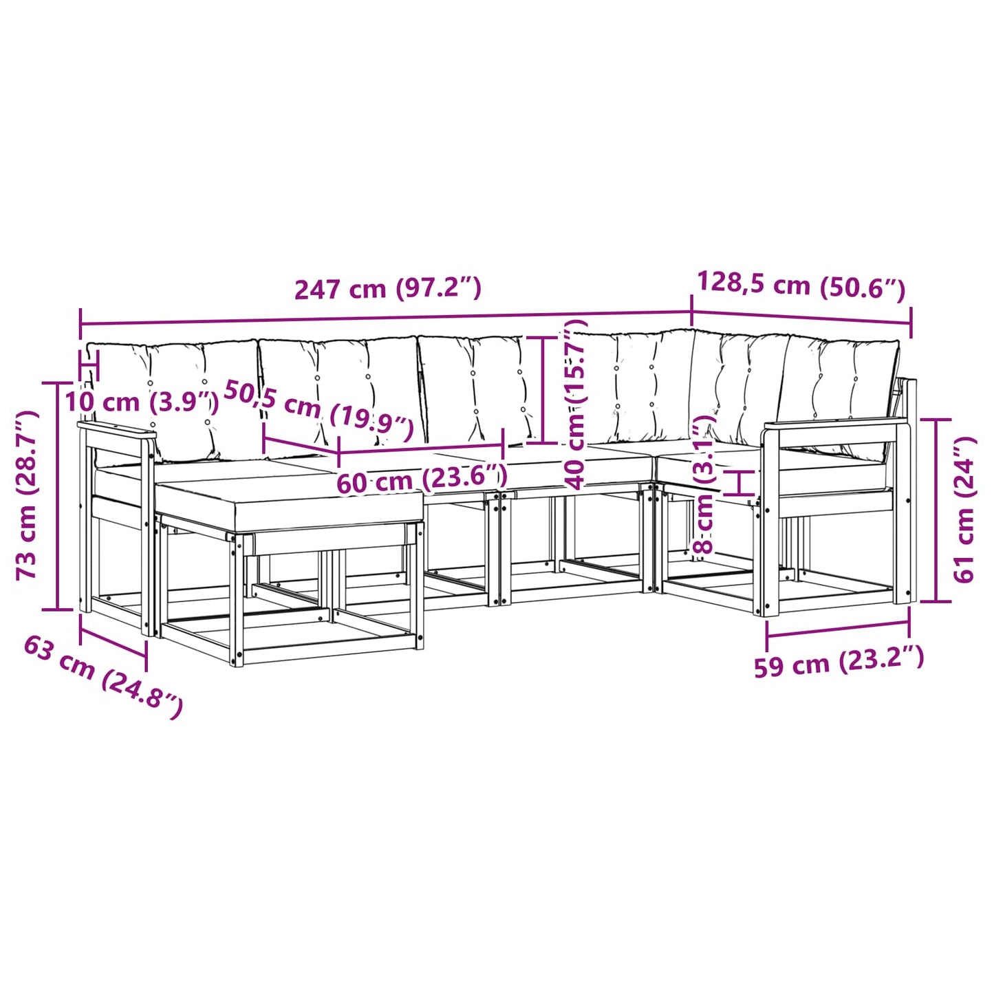 vidaXL Σειρά Καναπέ Εξωτερικού με μαξιλάρι 6 pcs Λευκό και Κρεμ