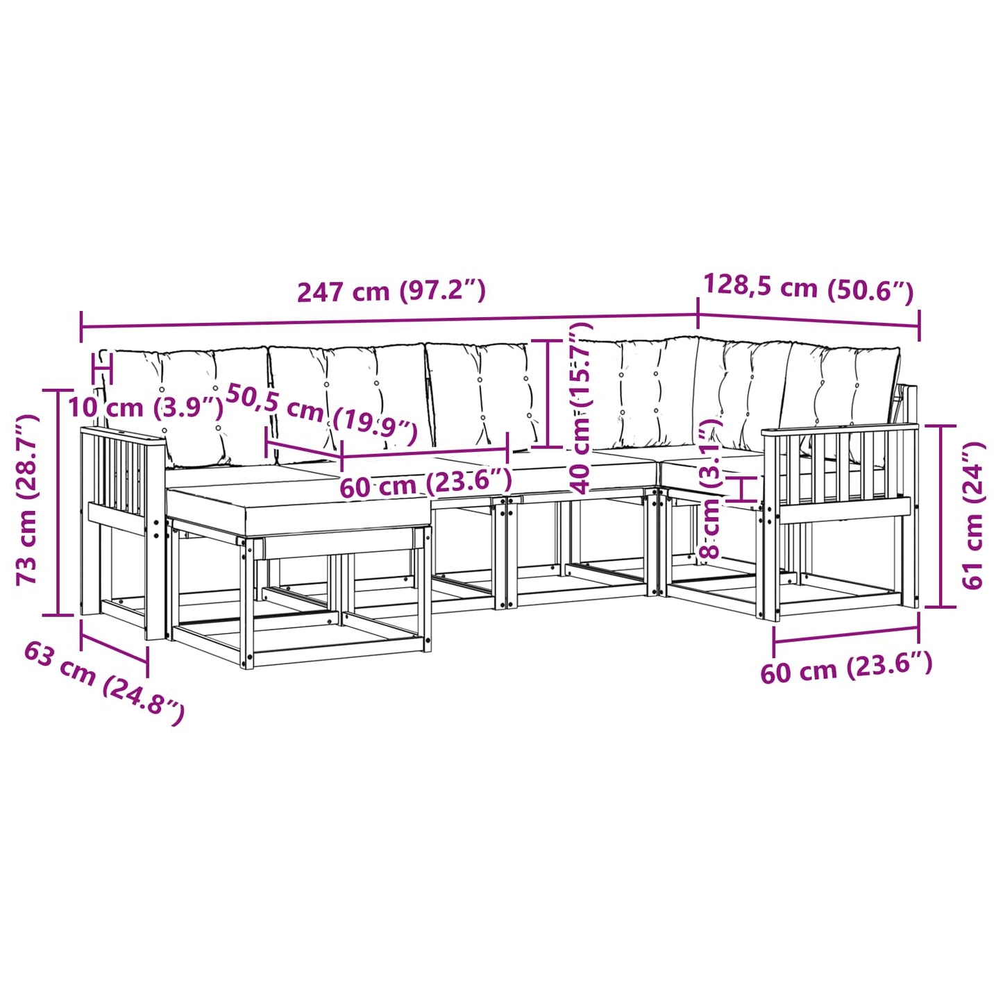 vidaXL Σειρά Καναπέ Εξωτερικού με μαξιλάρι 6 pcs Λευκό και Μαύρο