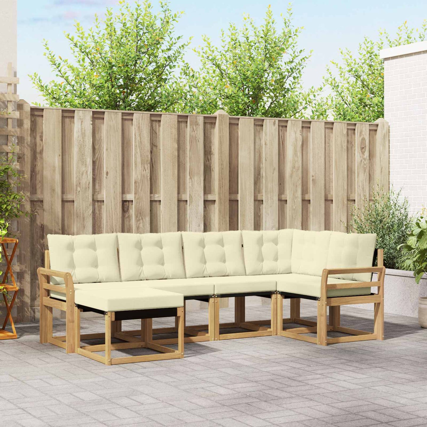 vidaXL Σειρά Καναπέ Εξωτερικού με μαξιλάρι 6 pcs Λευκό και Κρεμ