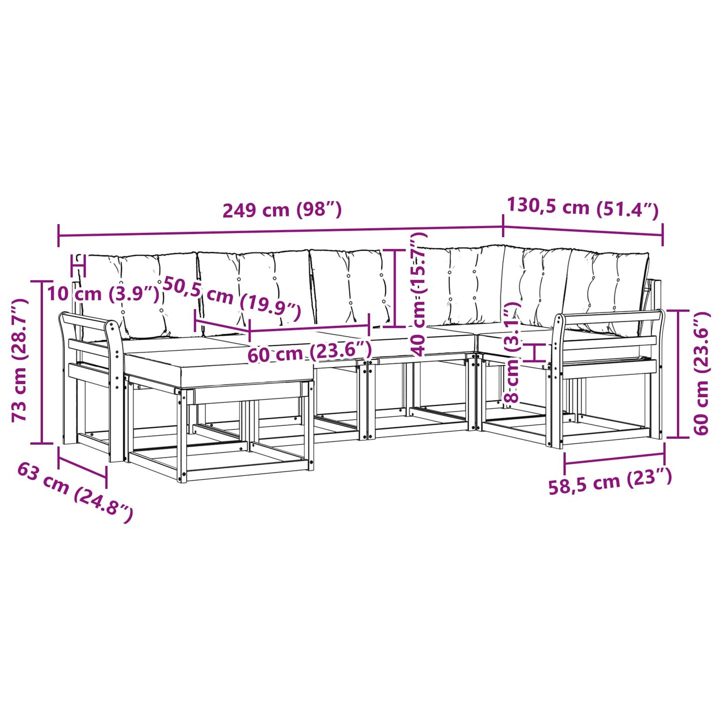 vidaXL Σειρά Καναπέ Εξωτερικού με μαξιλάρι 6 pcs Λευκό και Μπεζ