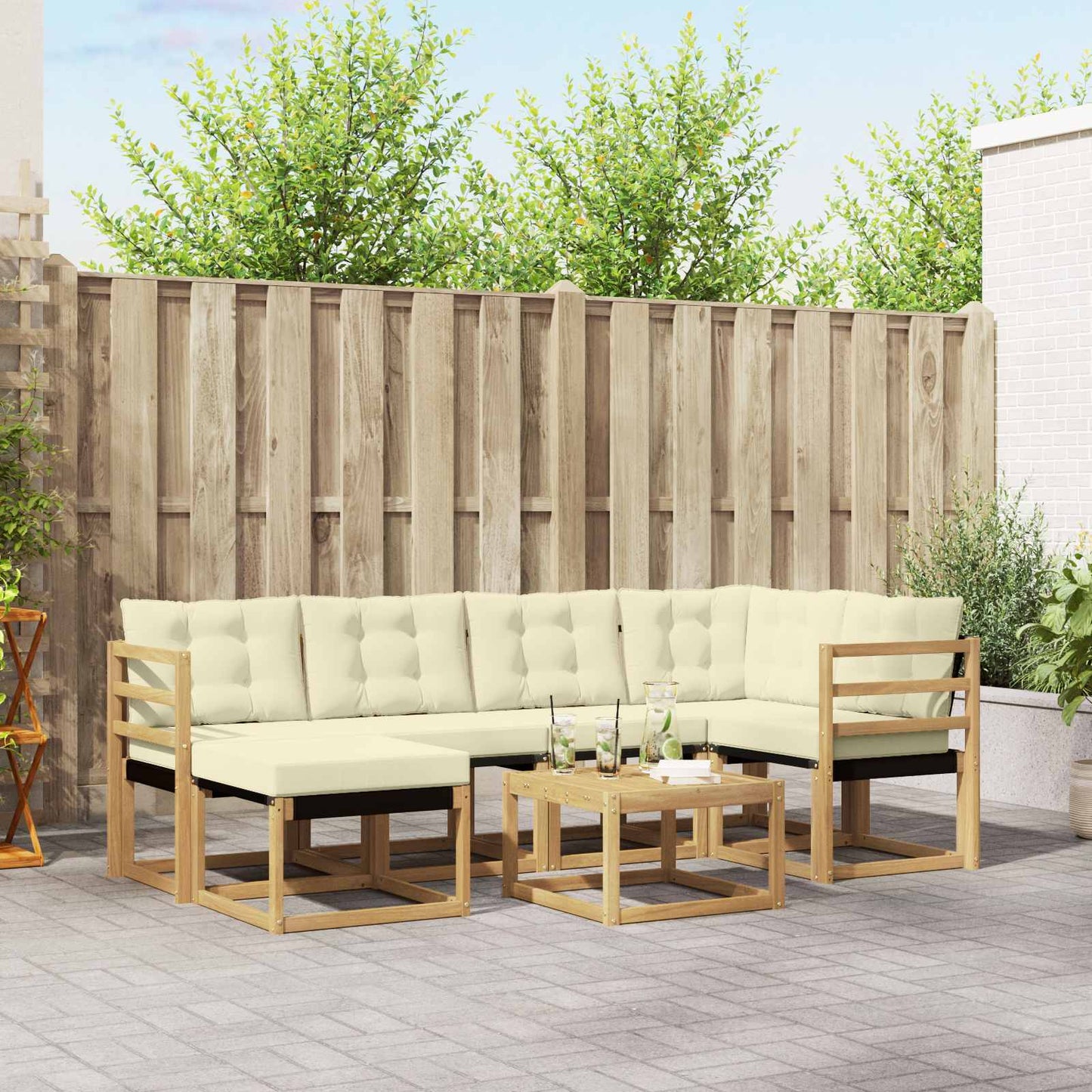vidaXL Σειρά Καναπέ Εξωτερικού με μαξιλάρι 7 pcs Λευκό και Κρεμ