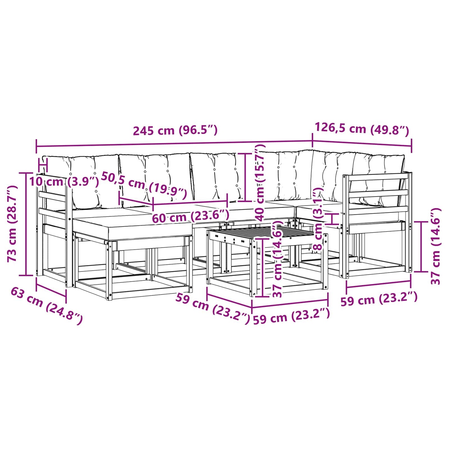 vidaXL Σειρά Καναπέ Εξωτερικού με μαξιλάρι 7 pcs Λευκό και Μαύρο