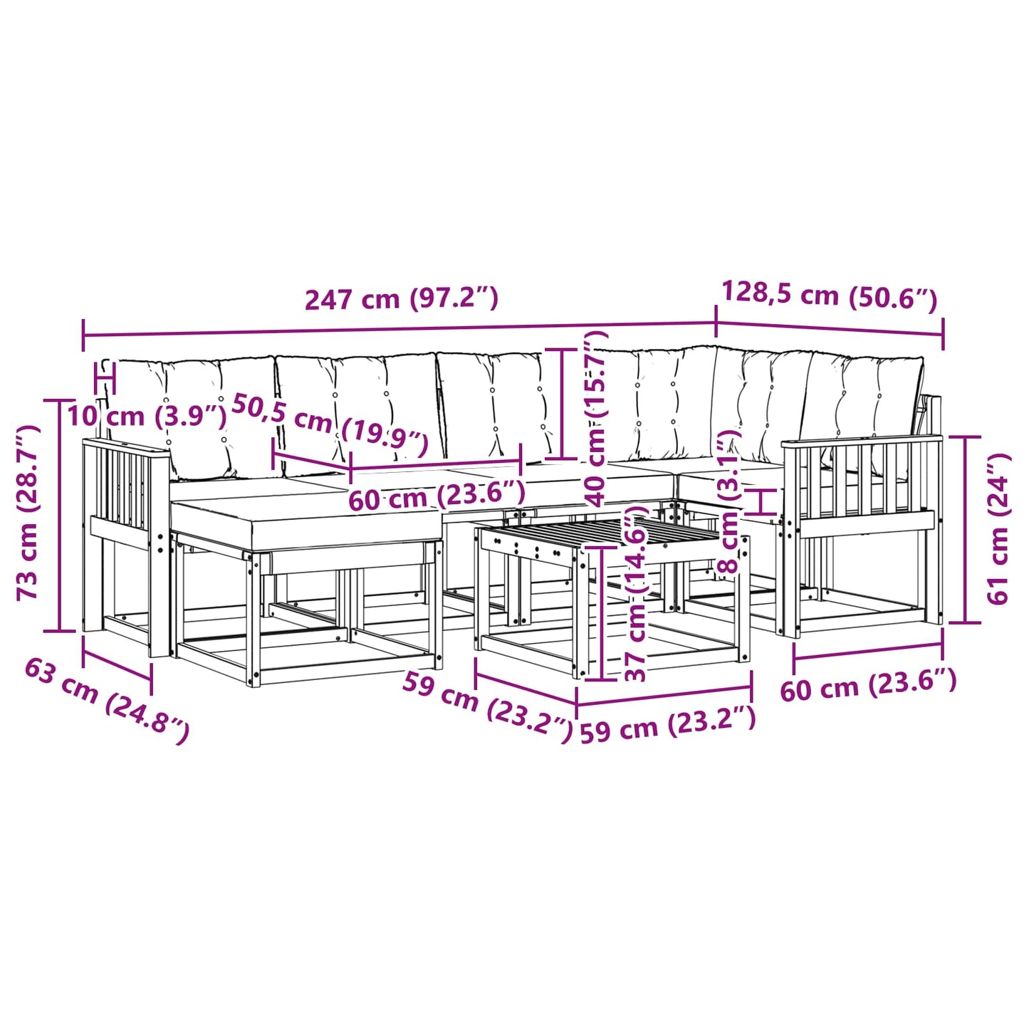 vidaXL Σειρά Καναπέ Εξωτερικού 7 pcs Λευκό και Ανοιχτό Γκρι