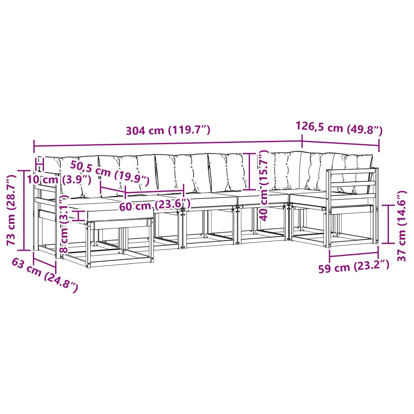 vidaXL Σειρά Καναπέ Εξωτερικού 7 pcs Λευκό και Ανοιχτό Γκρι