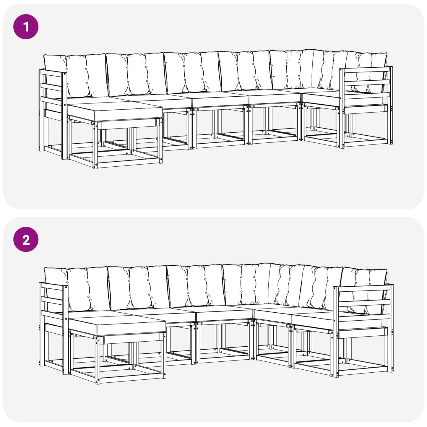 vidaXL Σειρά Καναπέ Εξωτερικού με μαξιλάρι 7 pcs Λευκό και Μαύρο