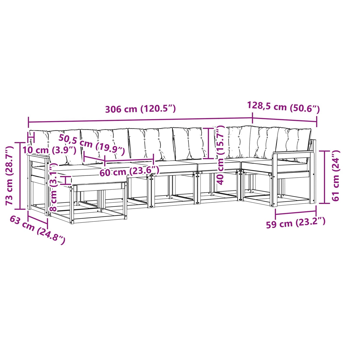 vidaXL Σειρά Καναπέ Εξωτερικού με μαξιλάρι 7 pcs Λευκό και Μαύρο