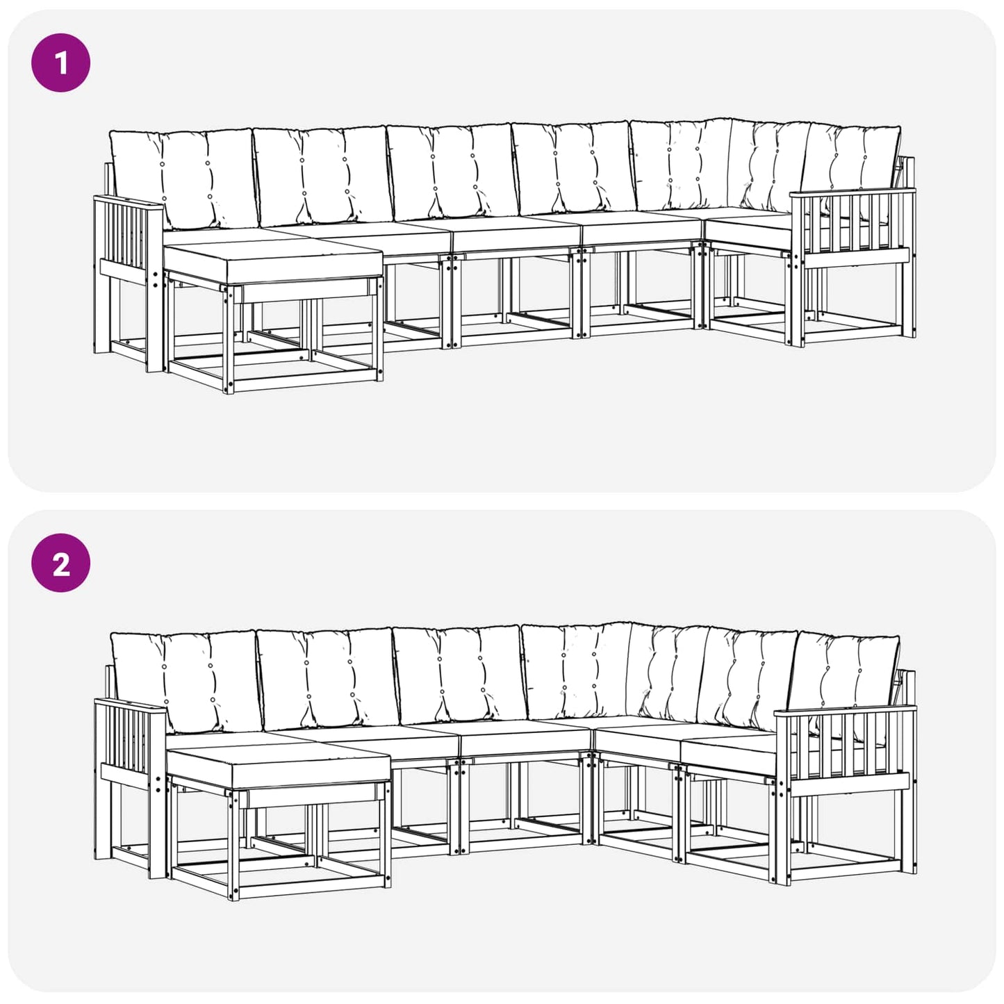 vidaXL Σειρά Καναπέ Εξωτερικού με μαξιλάρι 7 pcs Λευκό και Μαύρο