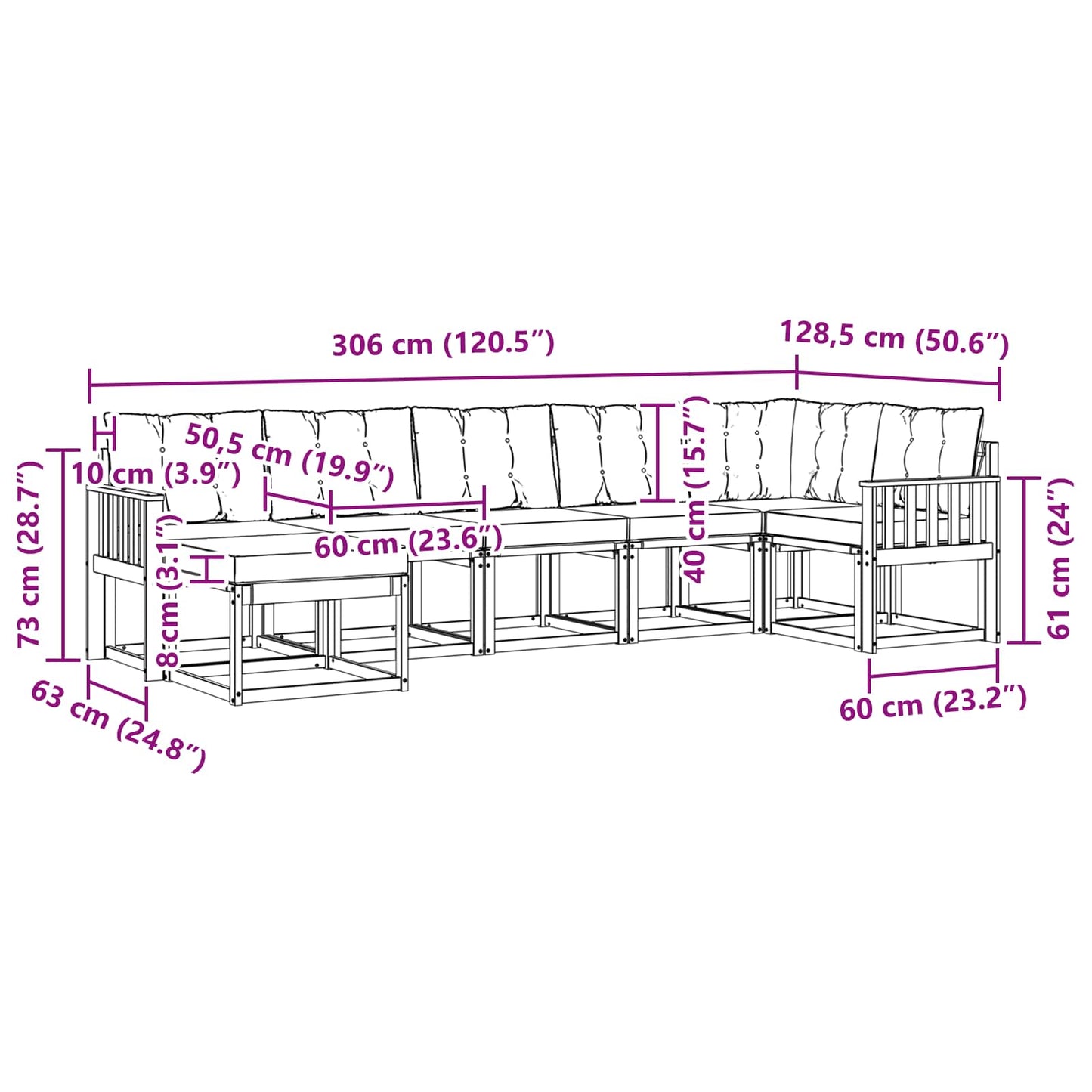 vidaXL Σειρά Καναπέ Εξωτερικού με μαξιλάρι 7 pcs Λευκό και Μπεζ