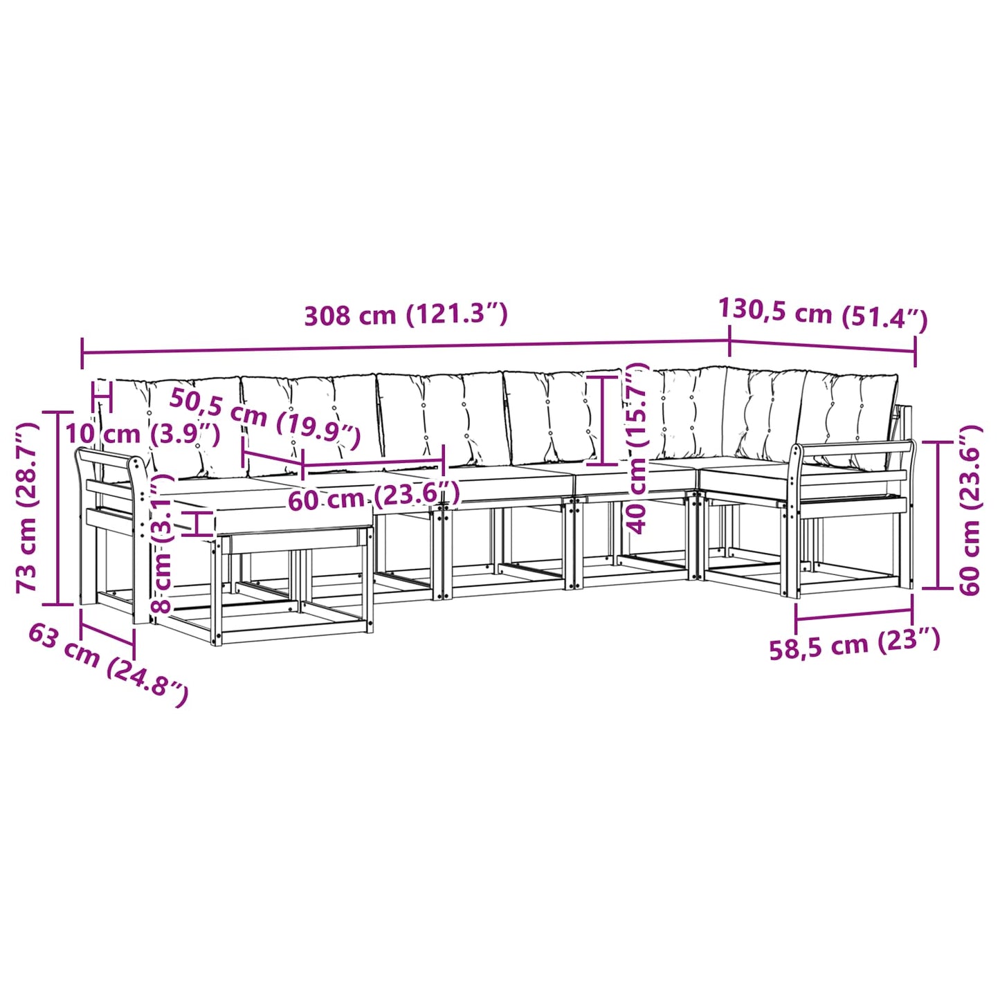 vidaXL Σειρά Καναπέ Εξωτερικού 7 pcs Λευκό και Ανοιχτό Γκρι