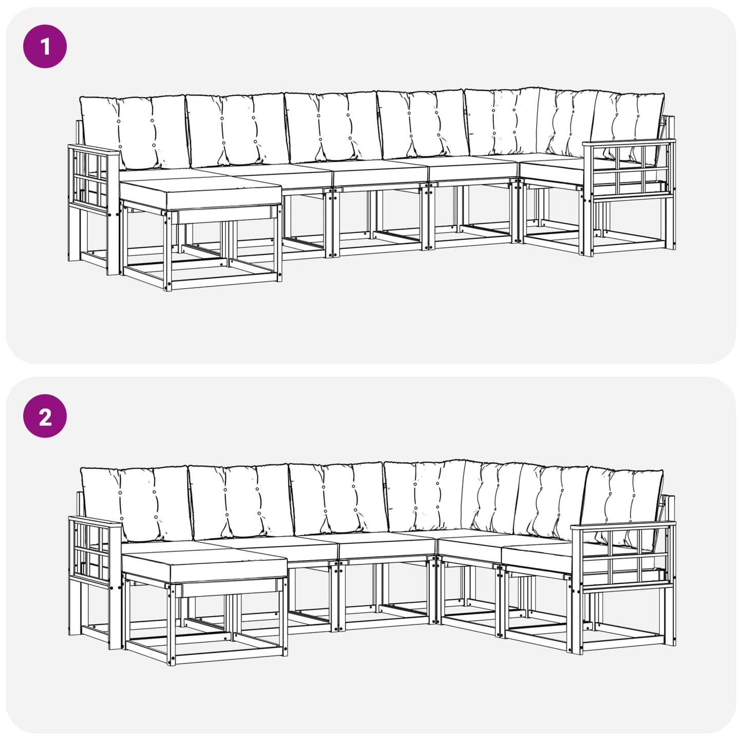 vidaXL Σειρά Καναπέ Εξωτερικού με μαξιλάρι 7 pcs Λευκό και Μαύρο