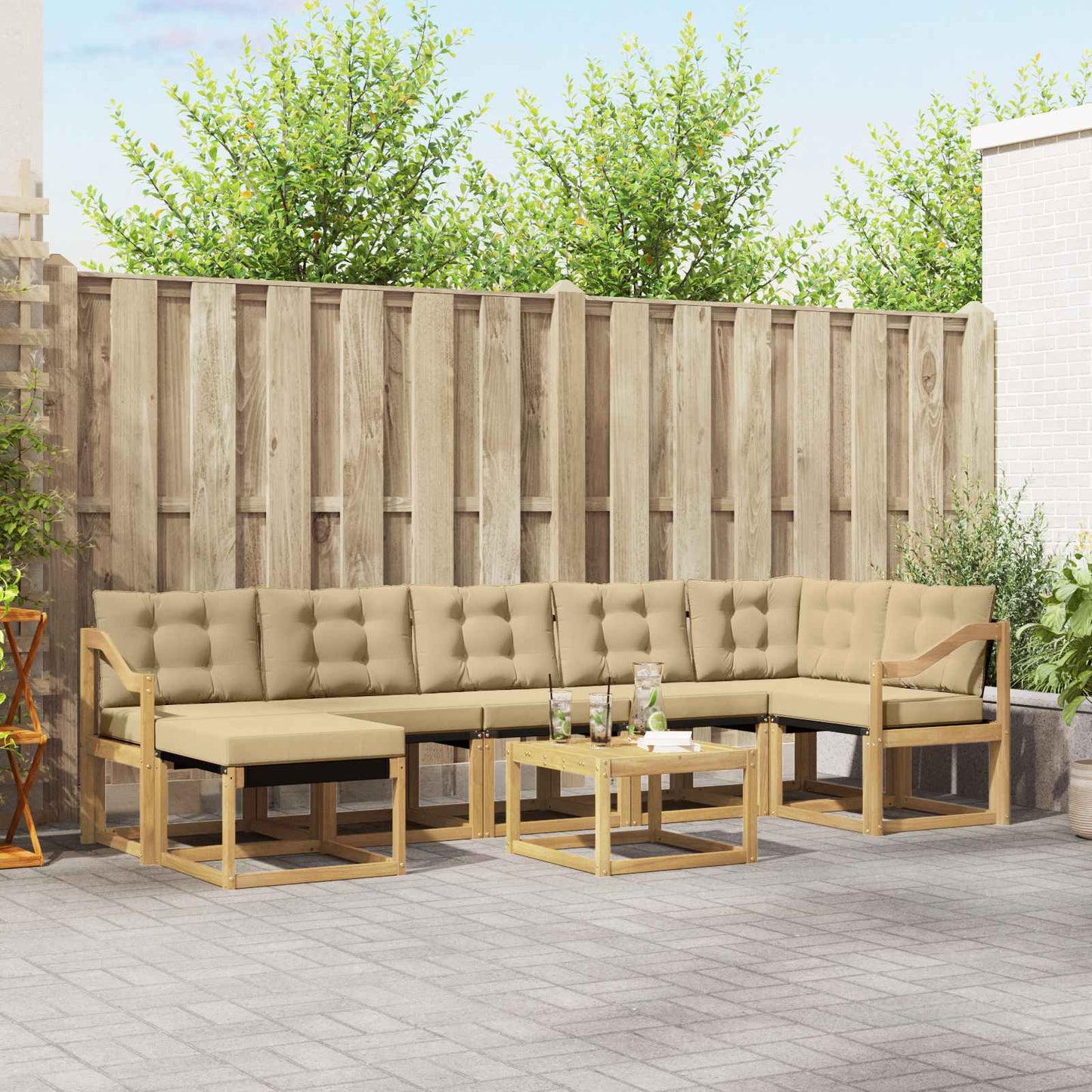 vidaXL Σειρά Καναπέ Εξωτερικού με μαξιλάρι 8 pcs Λευκό και Μπεζ