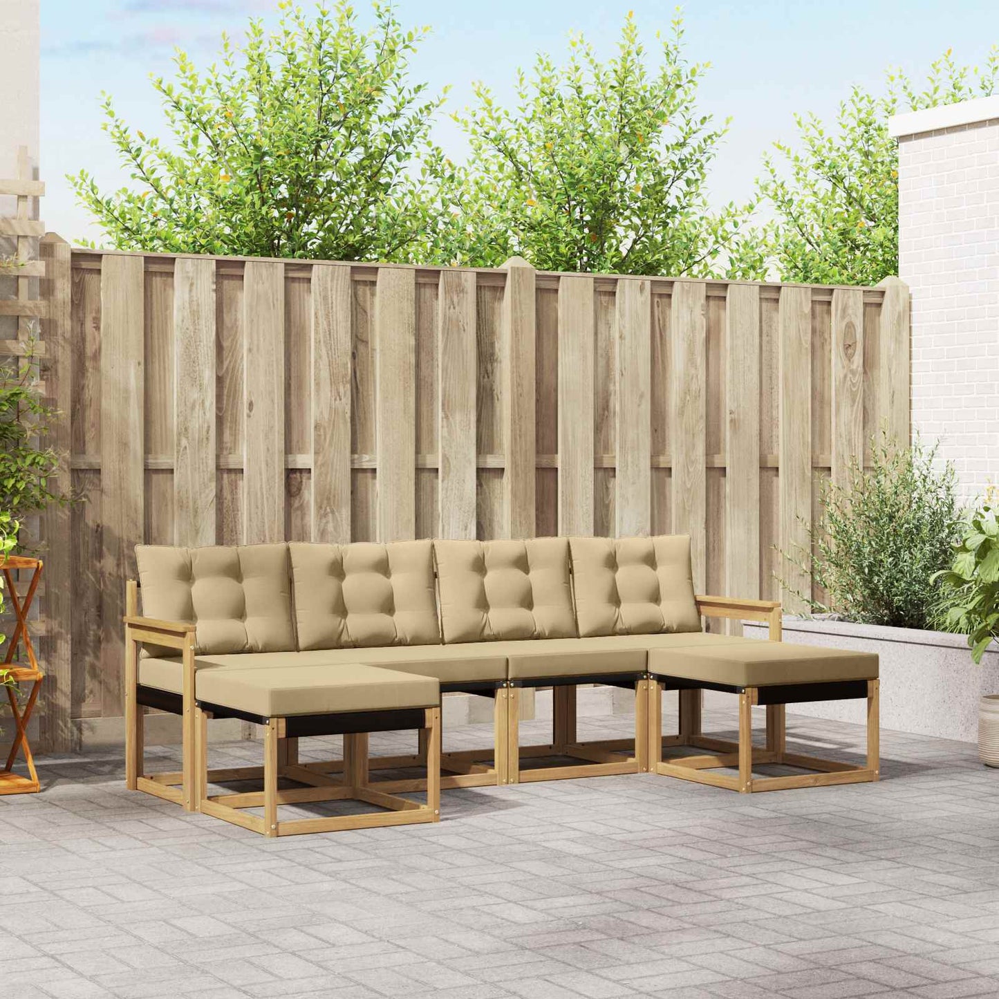 vidaXL Σειρά Καναπέ Εξωτερικού με μαξιλάρι 6 pcs Λευκό και Μπεζ