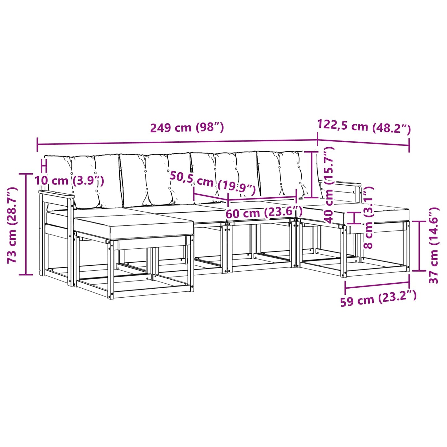 vidaXL Σειρά Καναπέ Εξωτερικού με μαξιλάρι 6 pcs Λευκό και Μπεζ