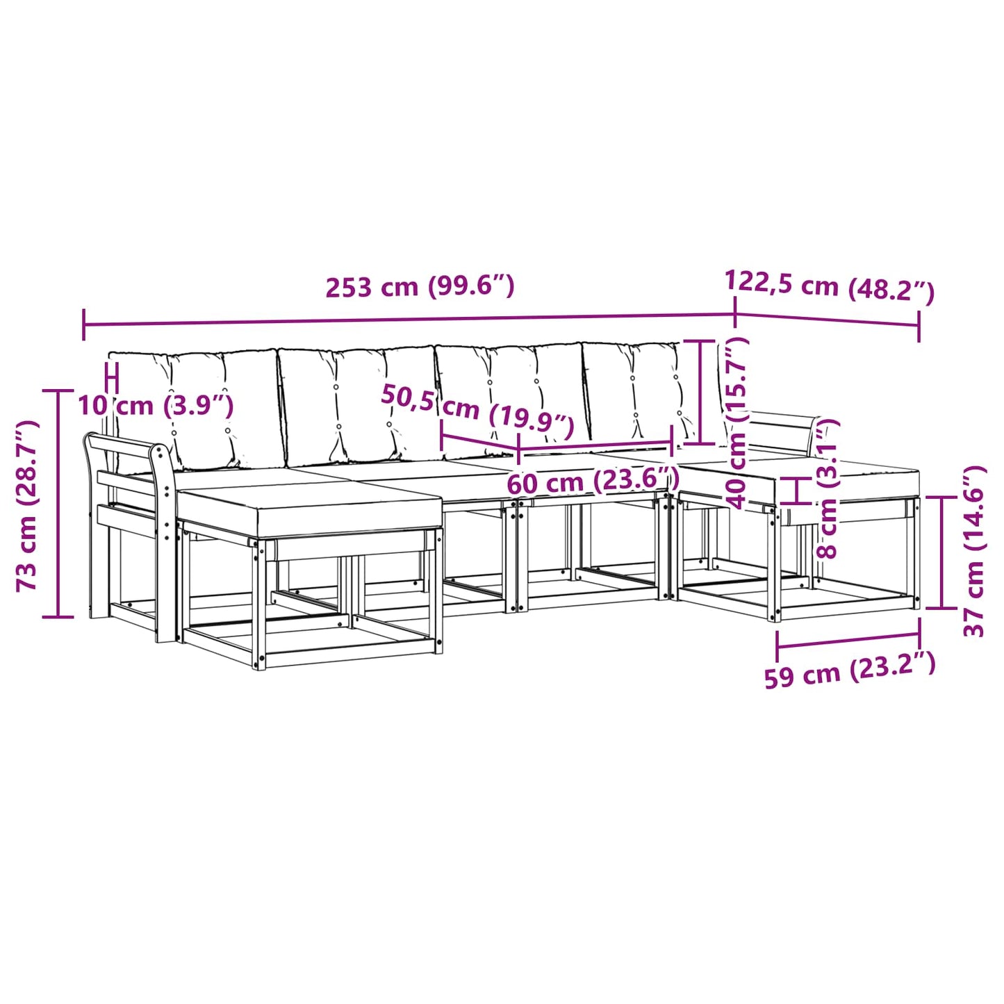 vidaXL Σειρά Καναπέ Εξωτερικού με μαξιλάρι 6 pcs Λευκό και Κρεμ