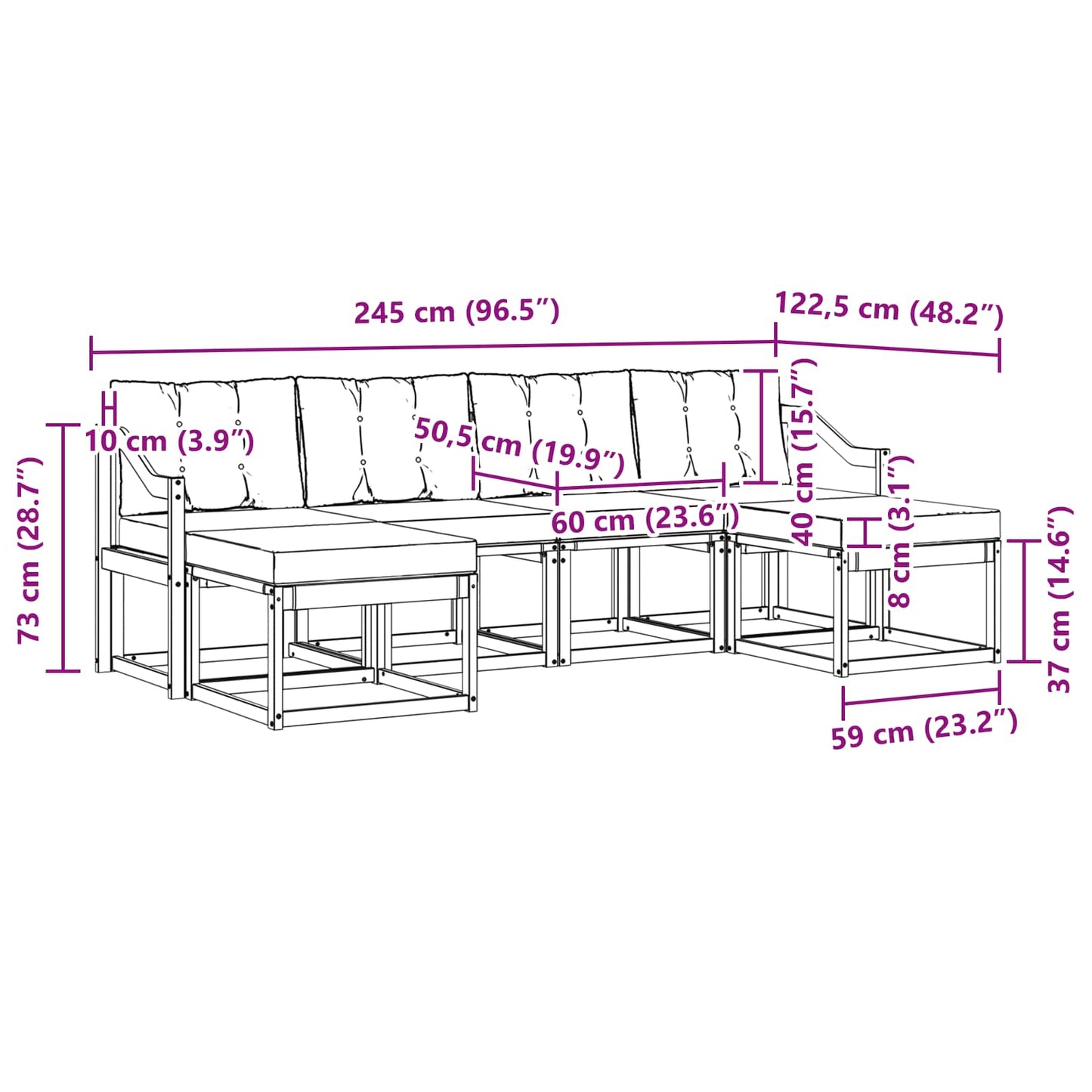 vidaXL Σειρά Καναπέ Εξωτερικού με μαξιλάρι 6 pcs Λευκό και Κρεμ