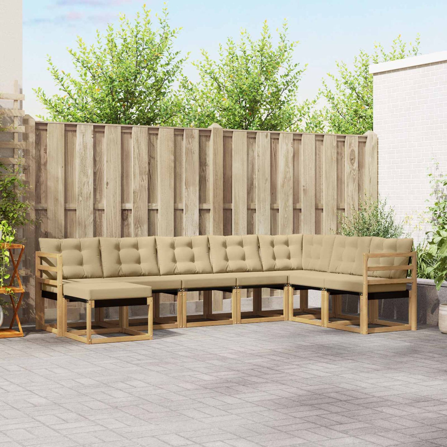 vidaXL Σειρά Καναπέ Εξωτερικού με μαξιλάρι 8 pcs Λευκό και Μπεζ