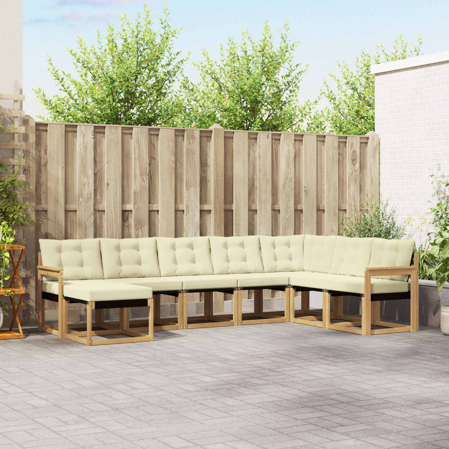vidaXL Σειρά Καναπέ Εξωτερικού με μαξιλάρι 8 pcs Λευκό και Κρεμ