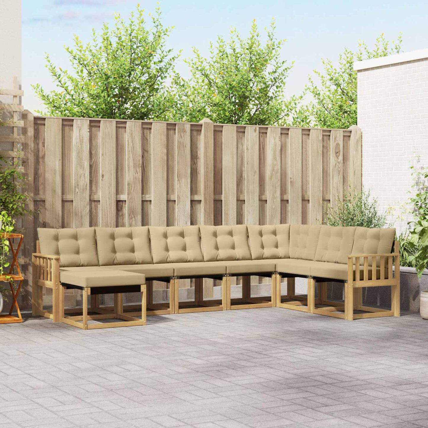 vidaXL Σειρά Καναπέ Εξωτερικού με μαξιλάρι 8 pcs Λευκό και Μπεζ