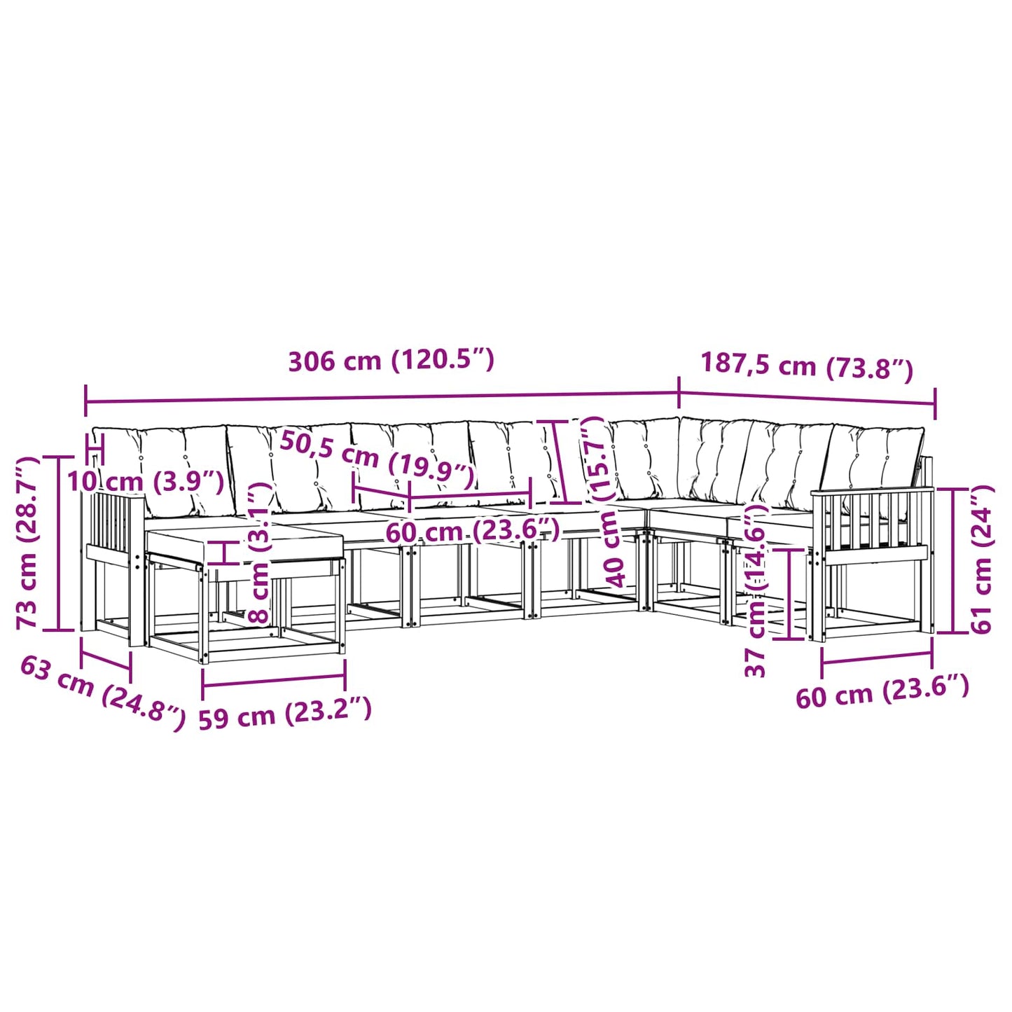 vidaXL Σειρά Καναπέ Εξωτερικού με μαξιλάρι 8 pcs Λευκό και Μπεζ