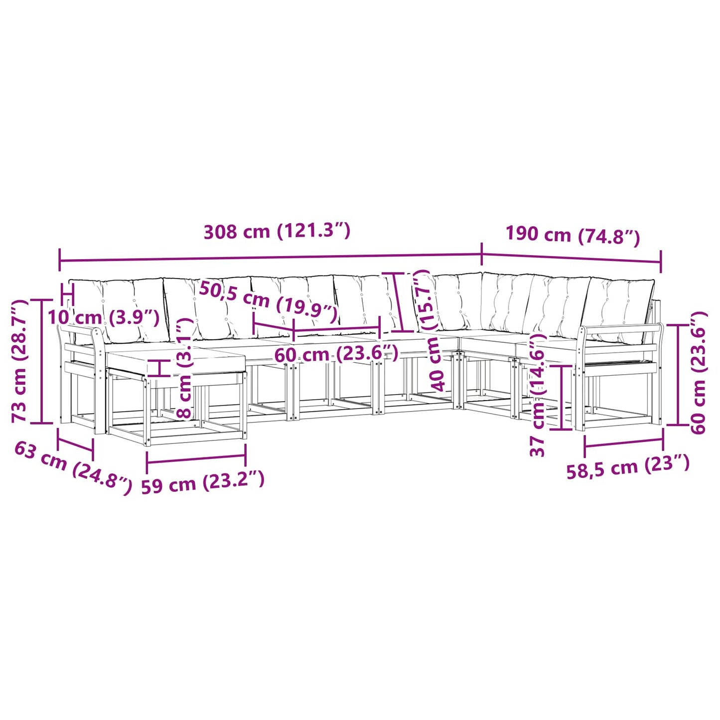 vidaXL Σειρά Καναπέ Εξωτερικού 8 pcs Λευκό και Ανοιχτό Γκρι