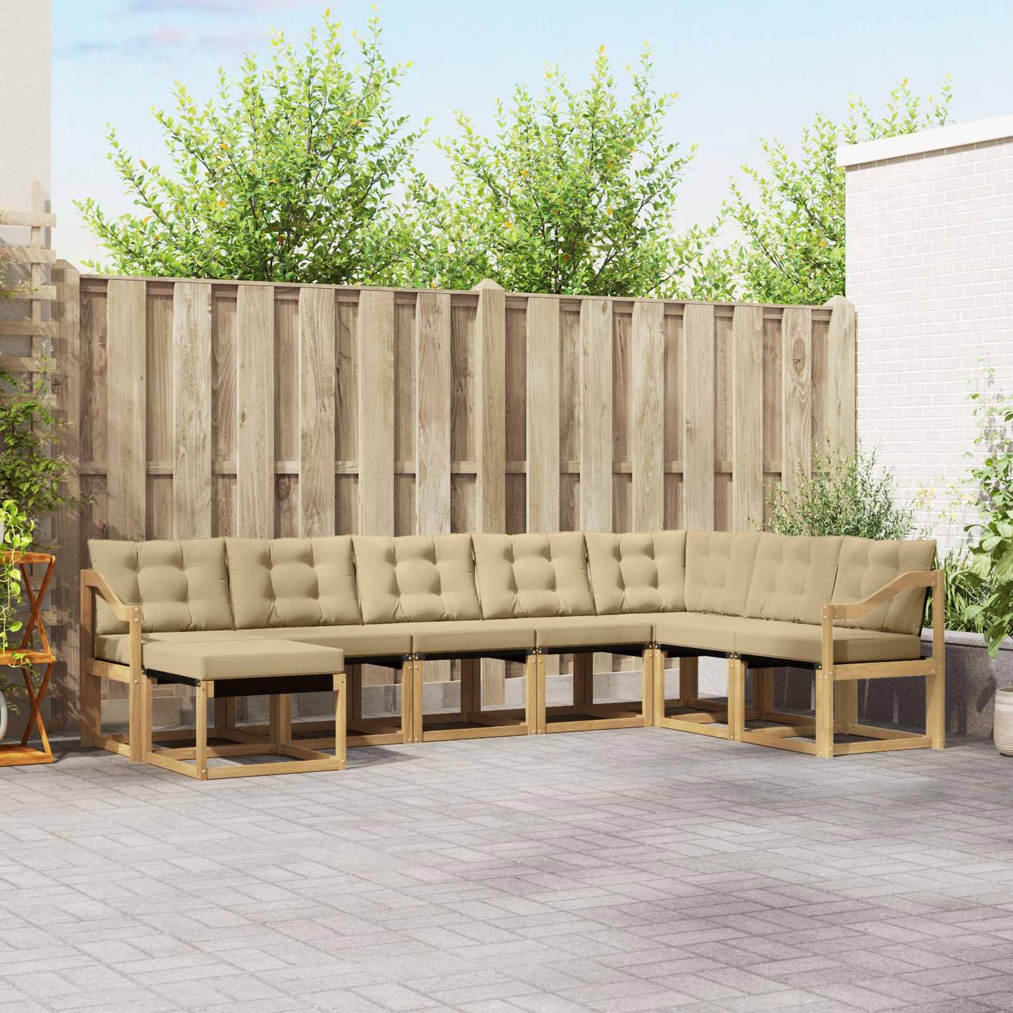 vidaXL Σειρά Καναπέ Εξωτερικού με μαξιλάρι 8 pcs Λευκό και Μπεζ