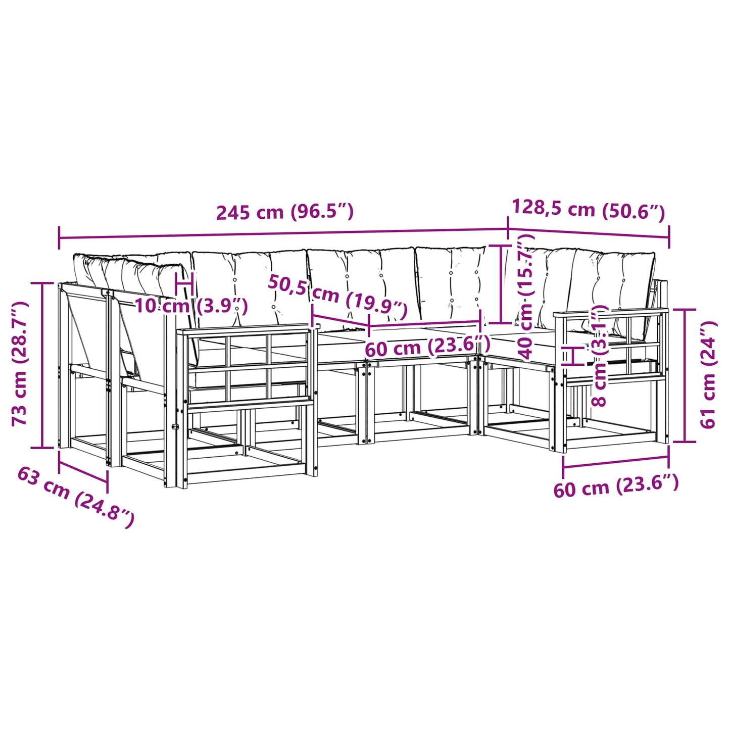 vidaXL Σειρά Καναπέ Εξωτερικού με μαξιλάρι 6 pcs Λευκό και Μαύρο