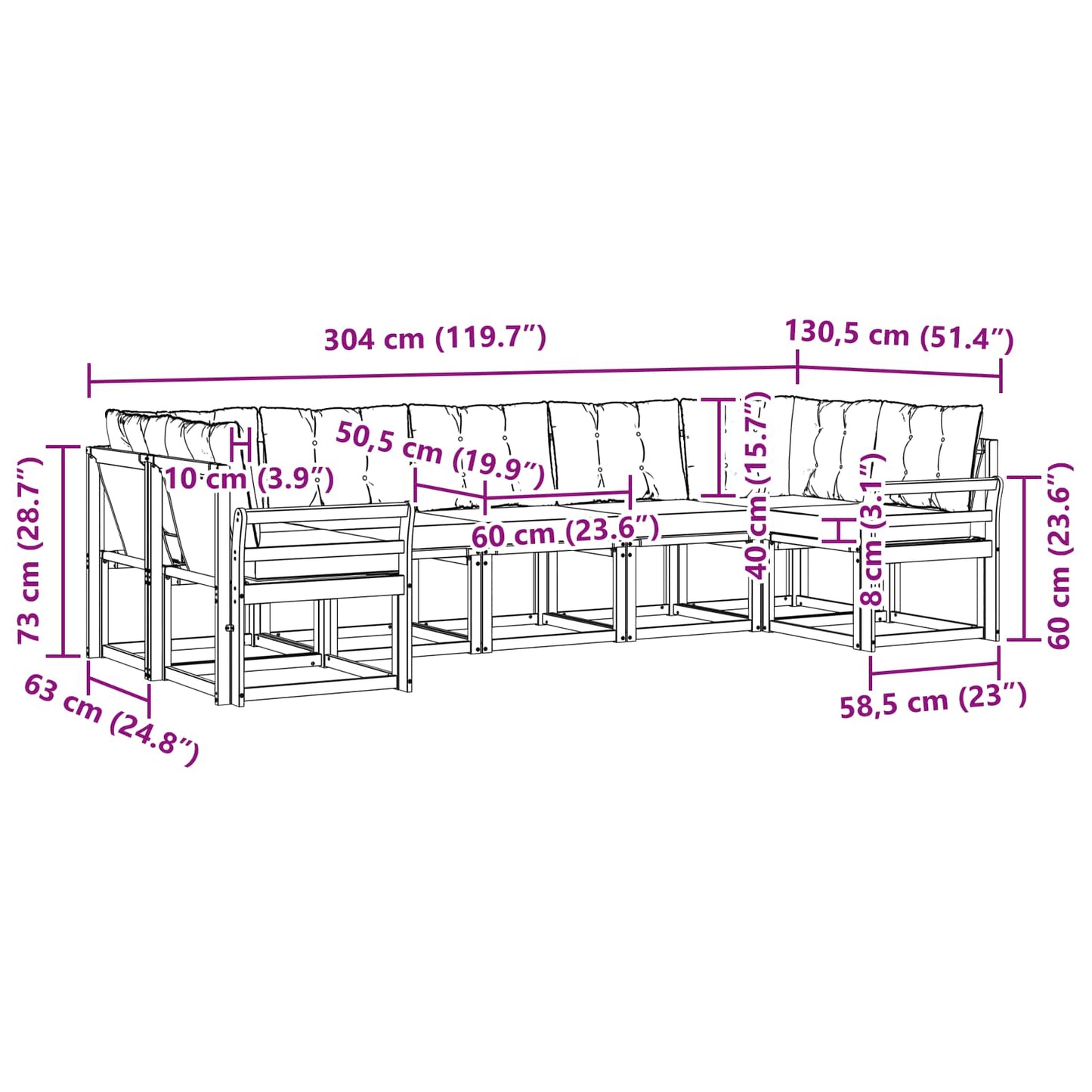 vidaXL Σειρά Καναπέ Εξωτερικού με μαξιλάρι 7 pcs Λευκό και Μπεζ