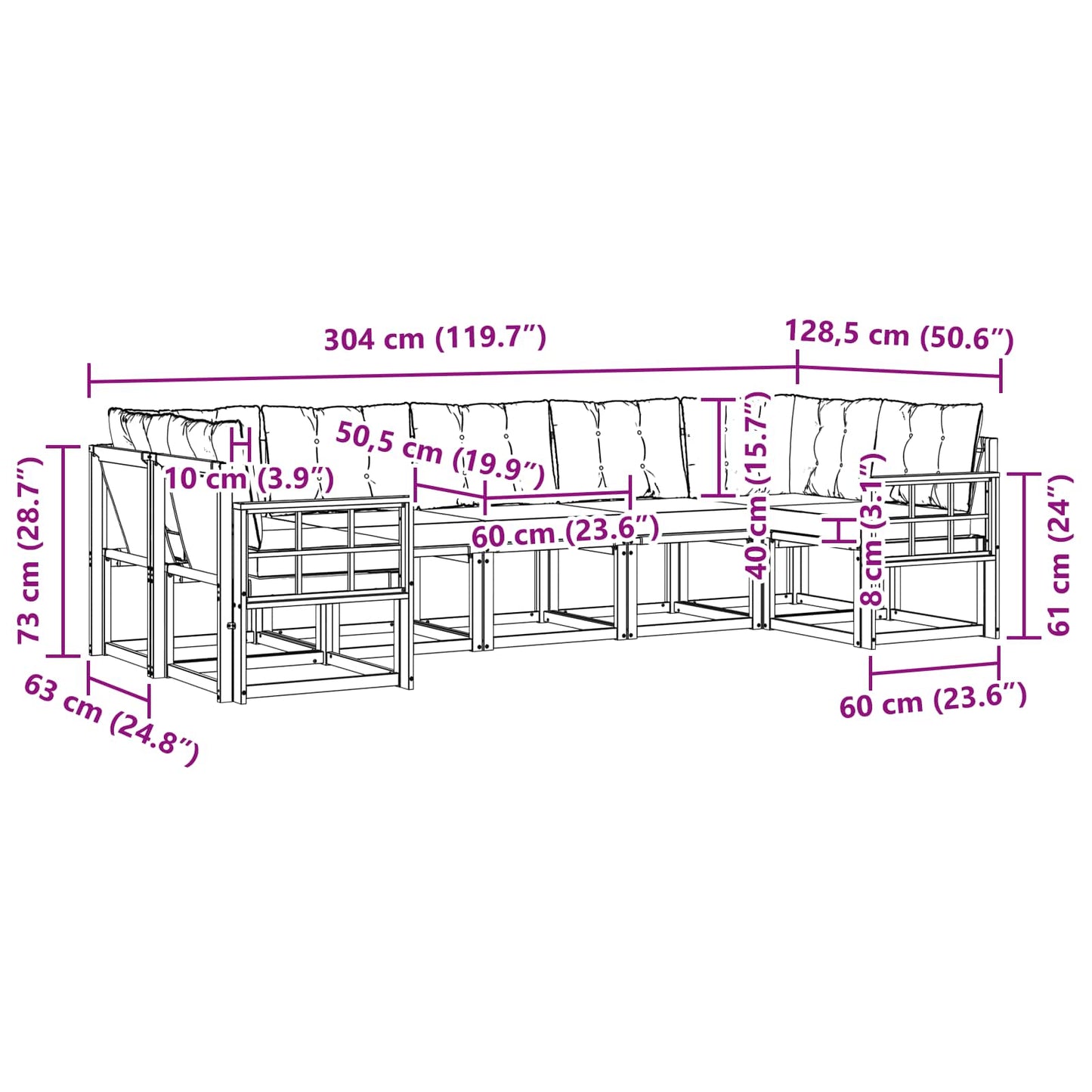 vidaXL Σειρά Καναπέ Εξωτερικού με μαξιλάρι 7 pcs Λευκό και Μπεζ