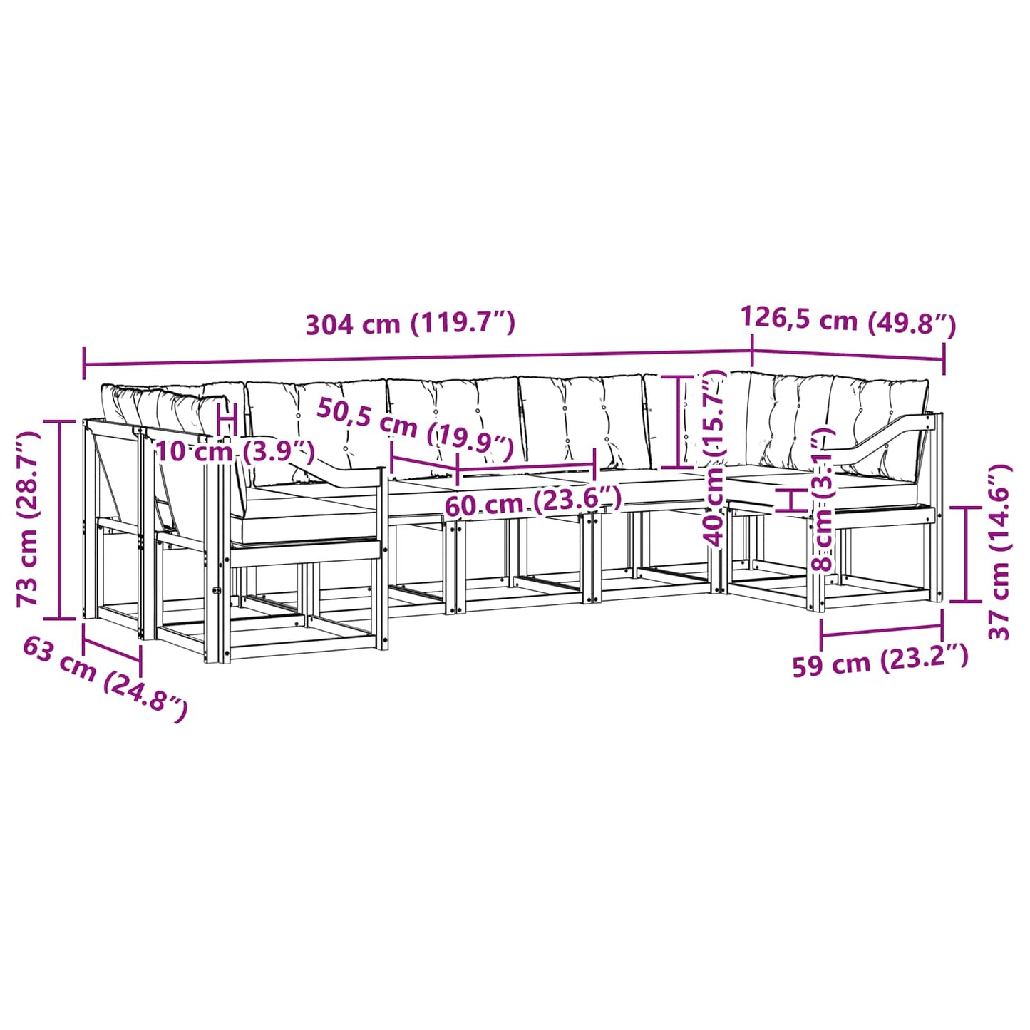 vidaXL Σειρά Καναπέ Εξωτερικού με μαξιλάρι 7 pcs Λευκό και Μπεζ