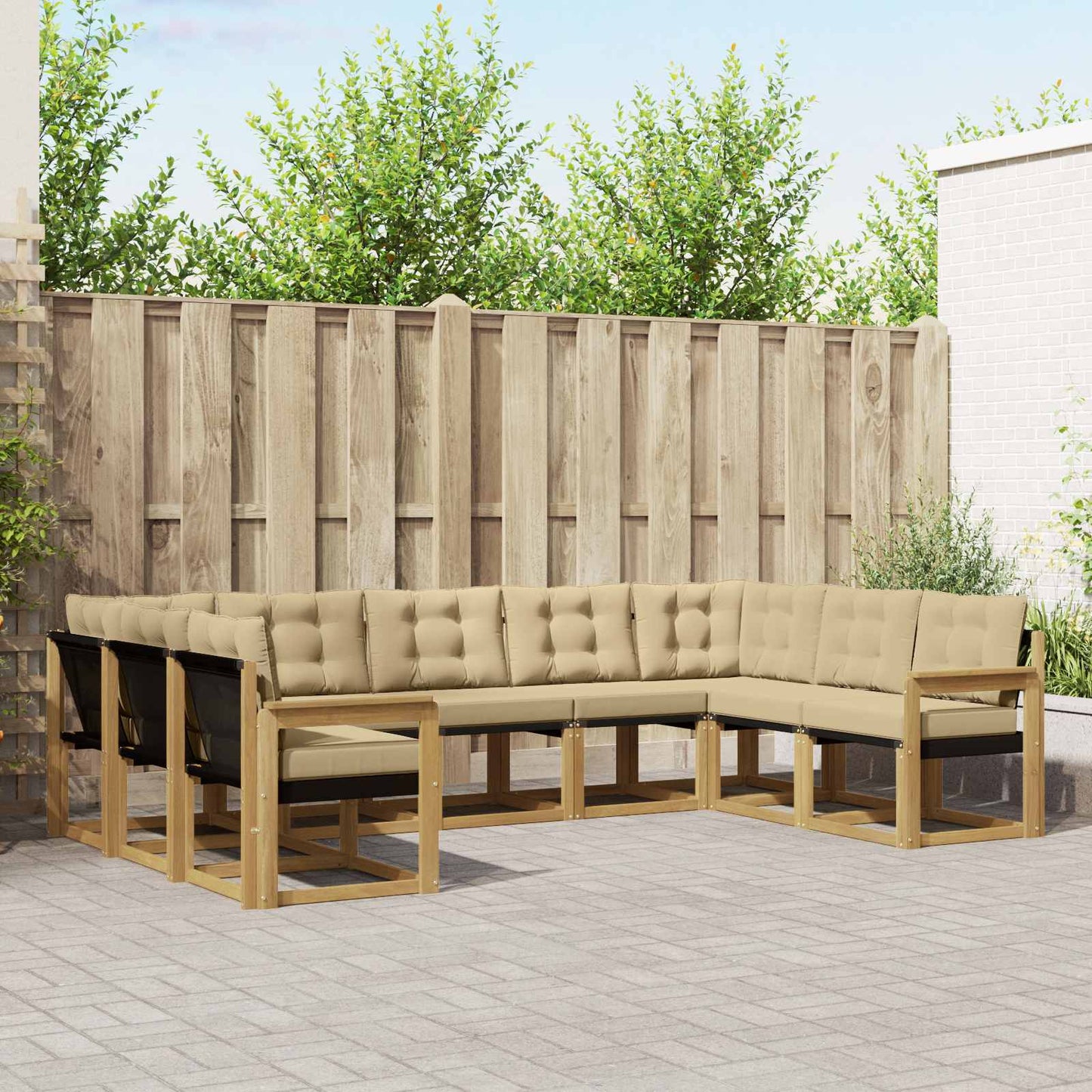 vidaXL Σειρά Καναπέ Εξωτερικού με μαξιλάρι 9 pcs Λευκό και Μπεζ