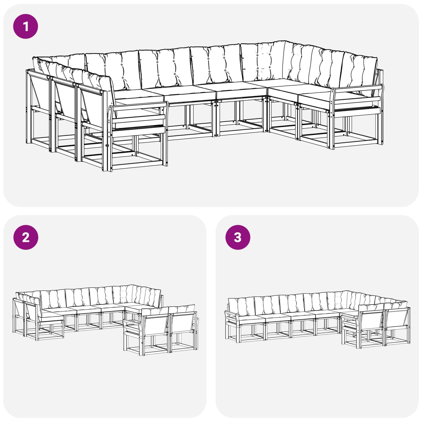 vidaXL Σειρά Καναπέ Εξωτερικού με μαξιλάρι 9 pcs Λευκό και Μαύρο