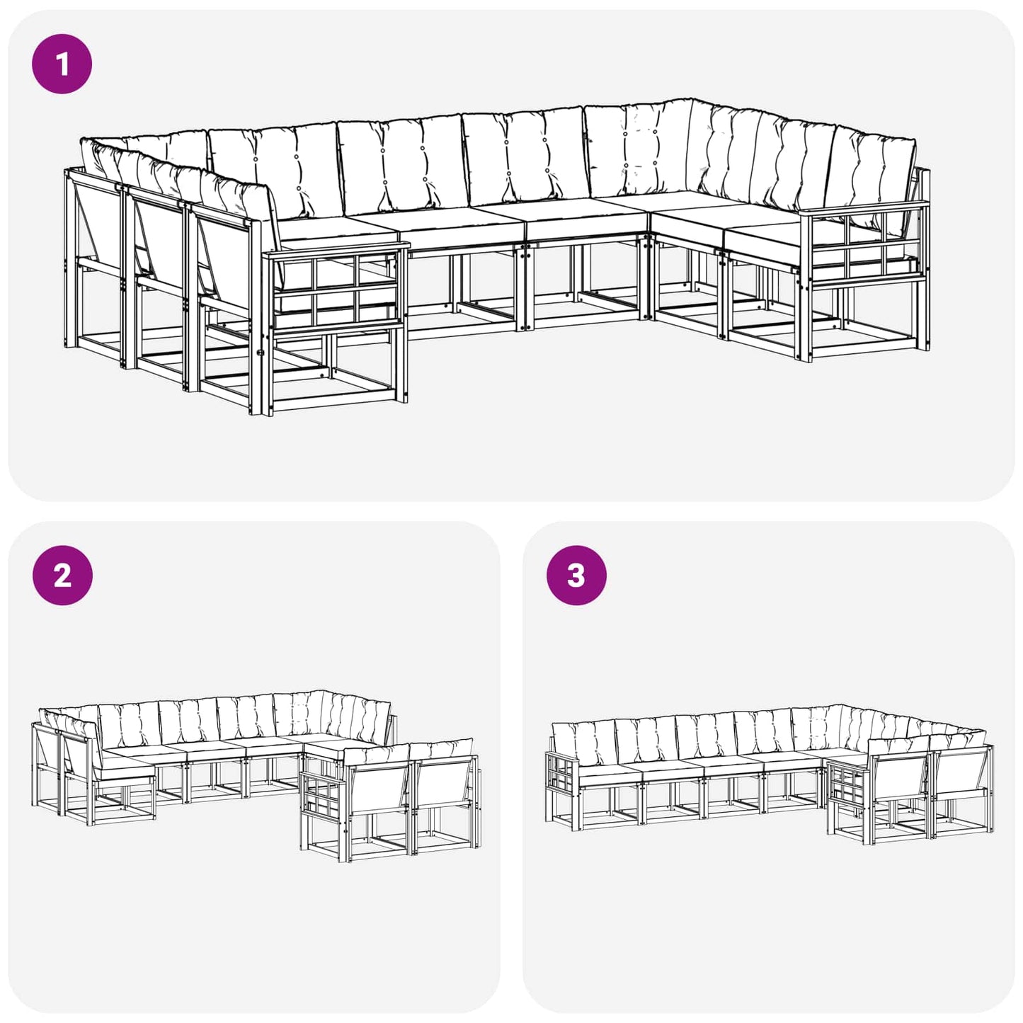 vidaXL Σειρά Καναπέ Εξωτερικού 9 pcs Λευκό και Ανοιχτό Γκρι
