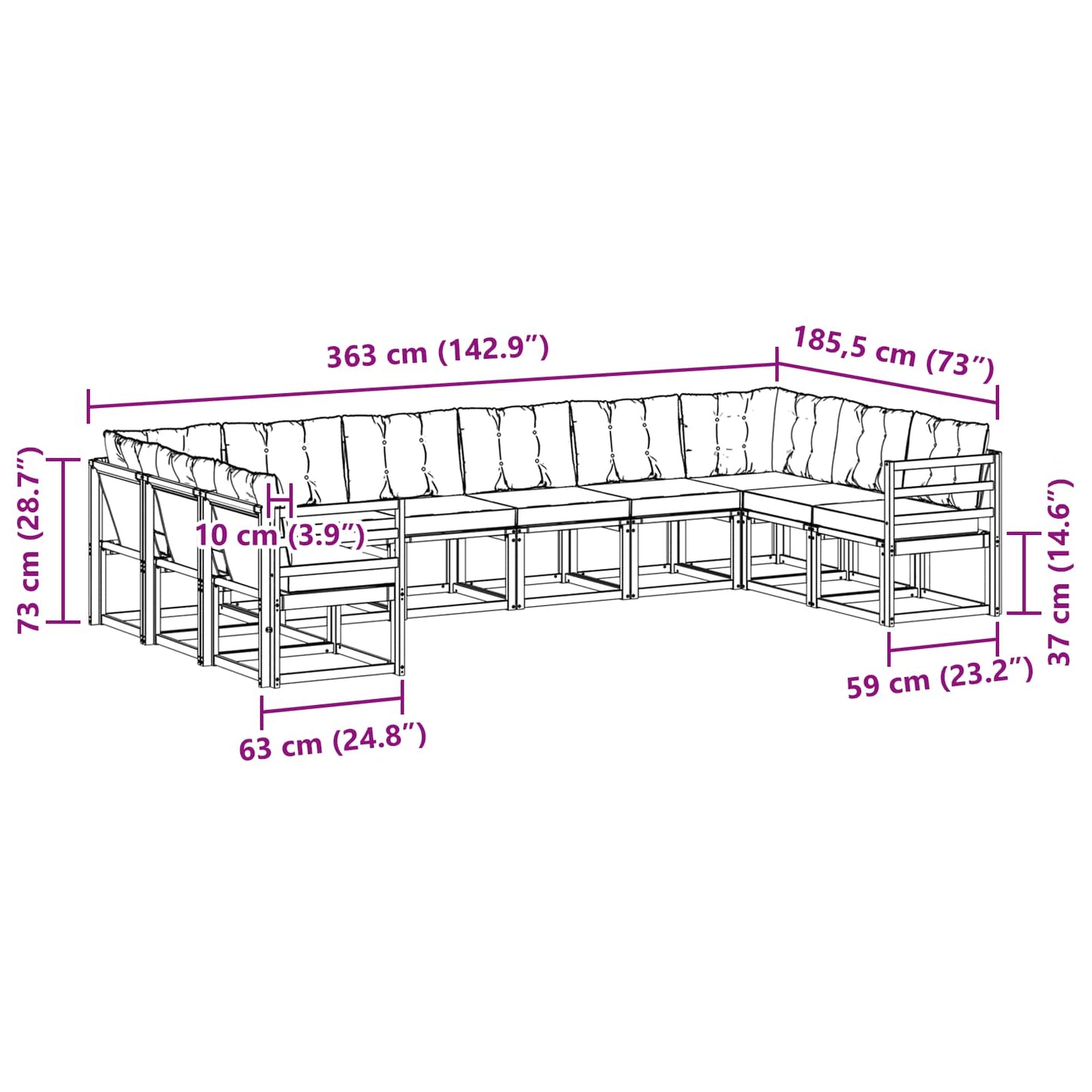 vidaXL Σειρά Καναπέ Εξωτερικού με μαξιλάρι 10 pcs Λευκό και Κρεμ