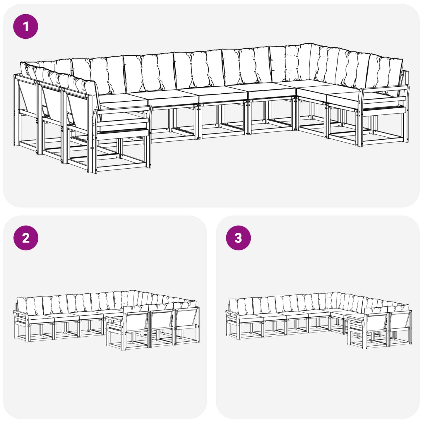 vidaXL Σειρά Καναπέ Εξωτερικού με μαξιλάρι 10 pcs Λευκό και Μαύρο