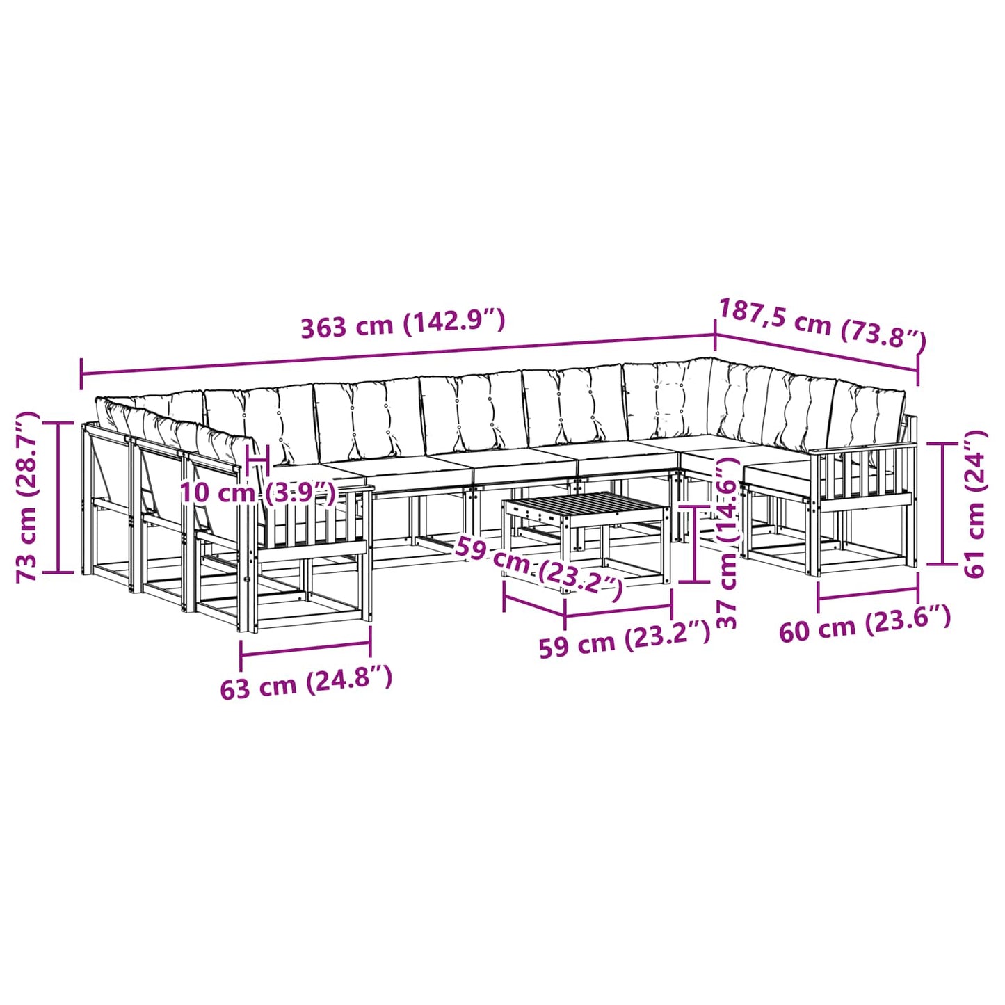 vidaXL Σειρά Καναπέ Εξωτερικού με μαξιλάρι 11 pcs Λευκό και Μπεζ