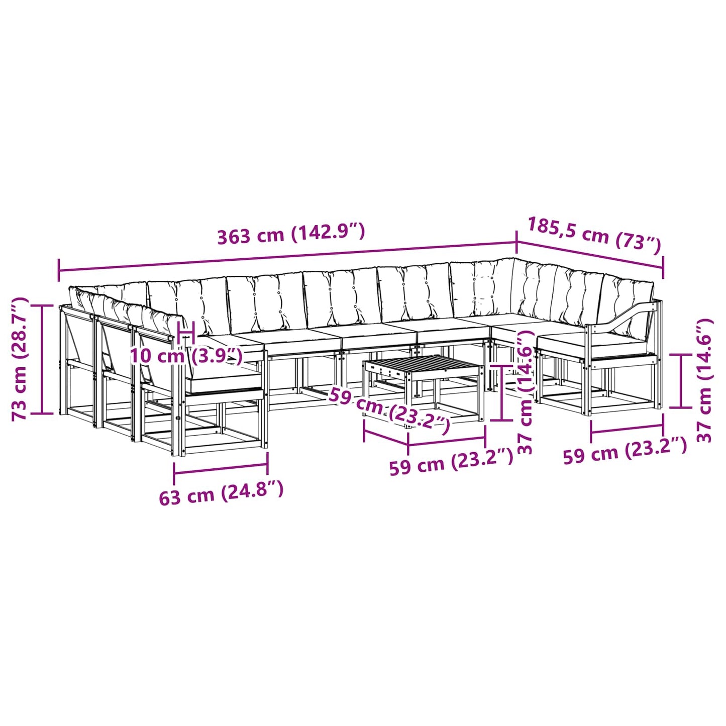 vidaXL Σειρά Καναπέ Εξωτερικού με μαξιλάρι 11 pcs Λευκό και Μπεζ