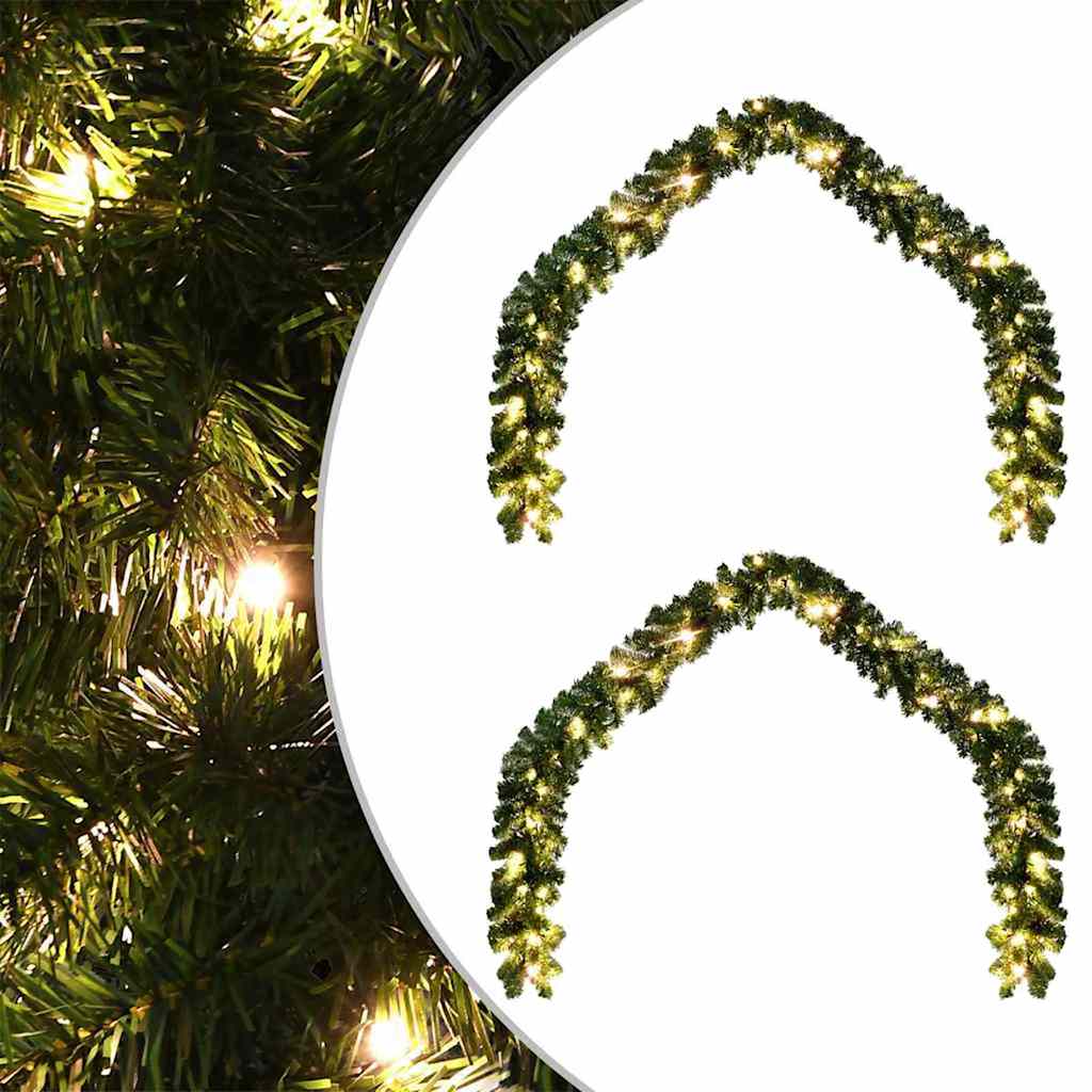 vidaXL Χριστουγεννιάτικη στεφάνη με 600 LED 2 pcs Πράσινο PVC