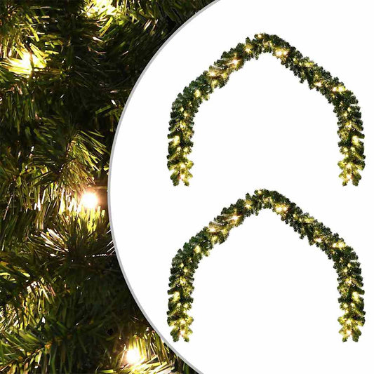 vidaXL Χριστουγεννιάτικη στεφάνη με 600 LED 2 pcs Πράσινο PVC