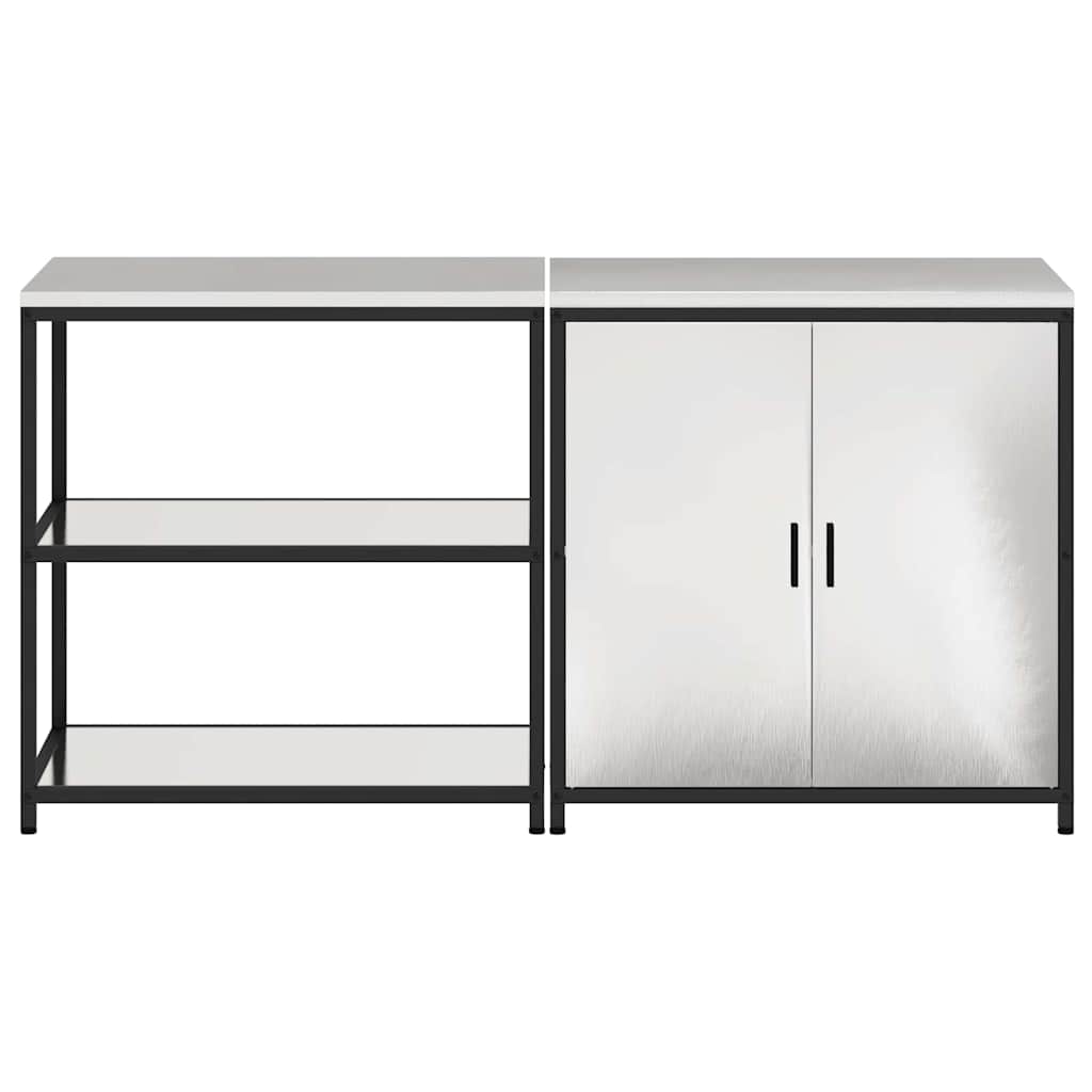 vidaXL Σετ Αποθήκευσης Κουζίνας με ράφι 2 pcs Ασημί Ανοξείδωτο ατσάλι