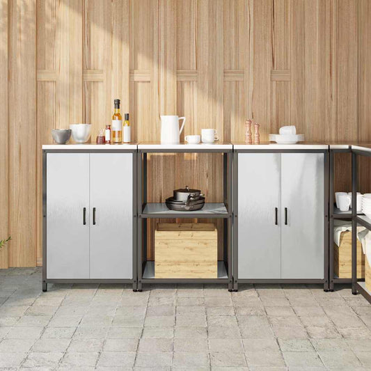 vidaXL Σετ Αποθήκευσης Κουζίνας με ράφι 3 pcs Ασημί 180 x 50 x 92 εκ.