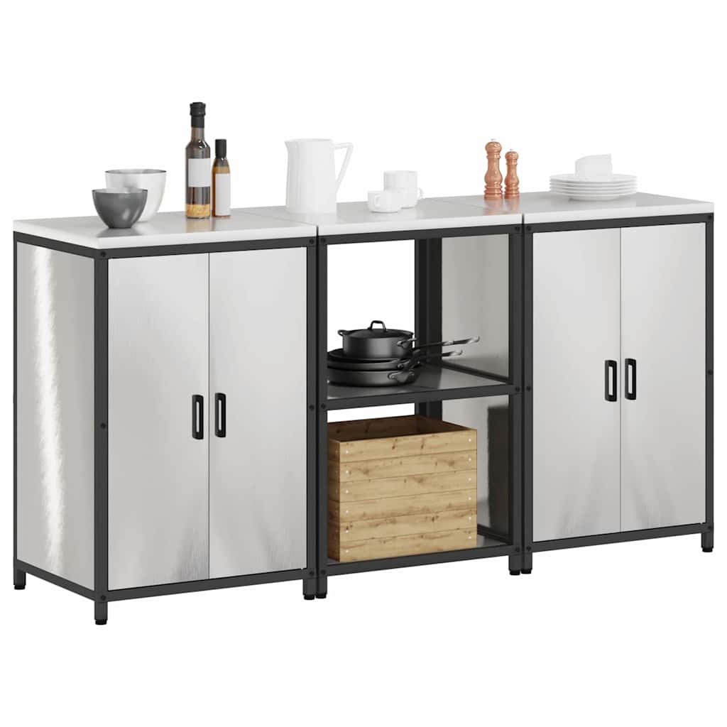 vidaXL Σετ Αποθήκευσης Κουζίνας με ράφι 3 pcs Ασημί 180 x 50 x 92 εκ.