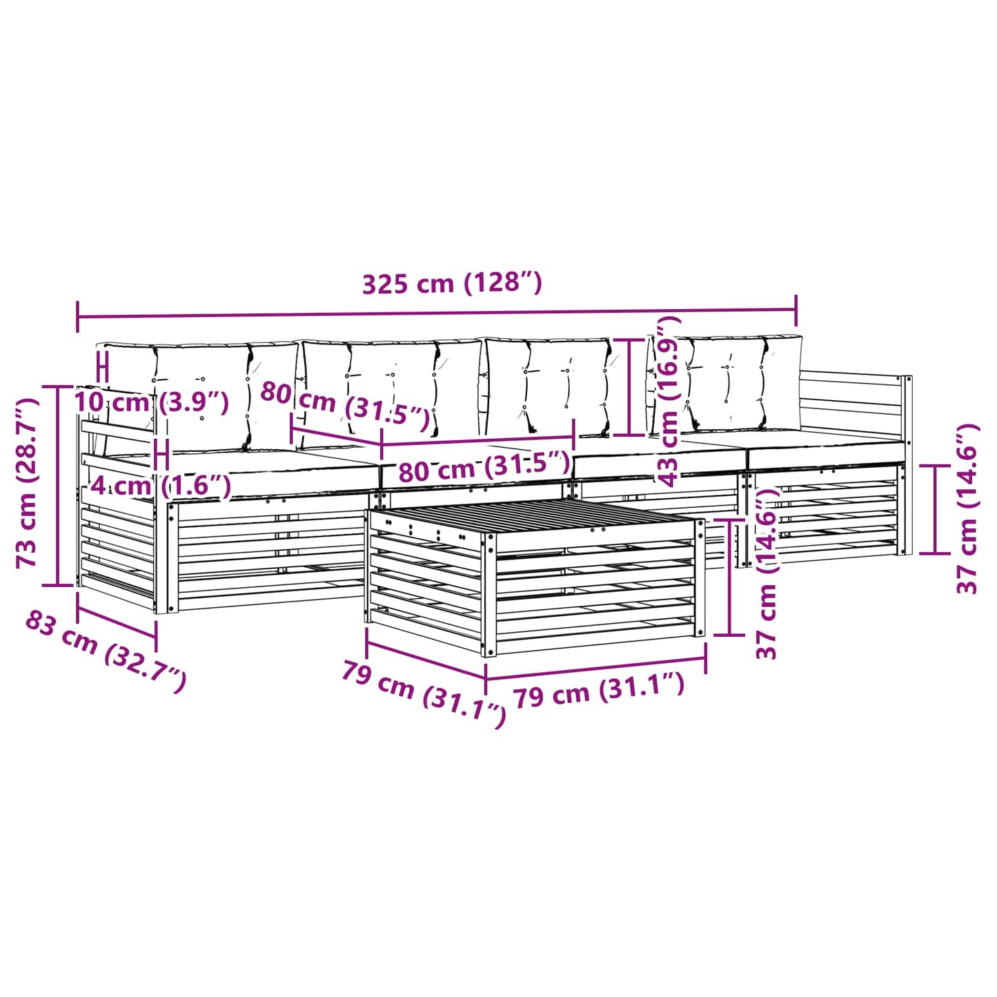 vidaXL Σειρά Καναπέ Εξωτερικού με μαξιλάρι 5 pcs Λευκό και Κρεμ