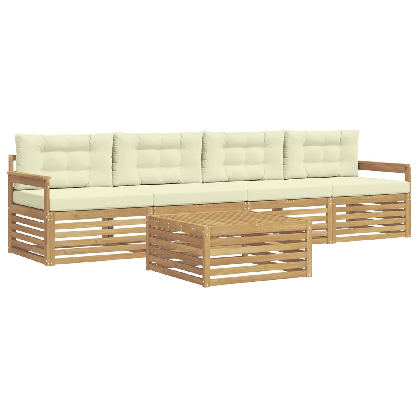 vidaXL Σειρά Καναπέ Εξωτερικού με μαξιλάρι 5 pcs Λευκό και Κρεμ
