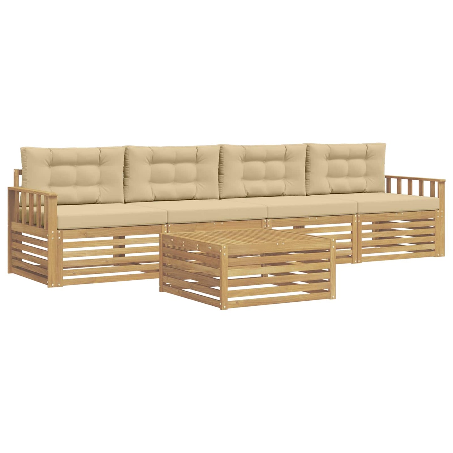 vidaXL Σειρά Καναπέ Εξωτερικού με μαξιλάρι 5 pcs Λευκό και Μπεζ